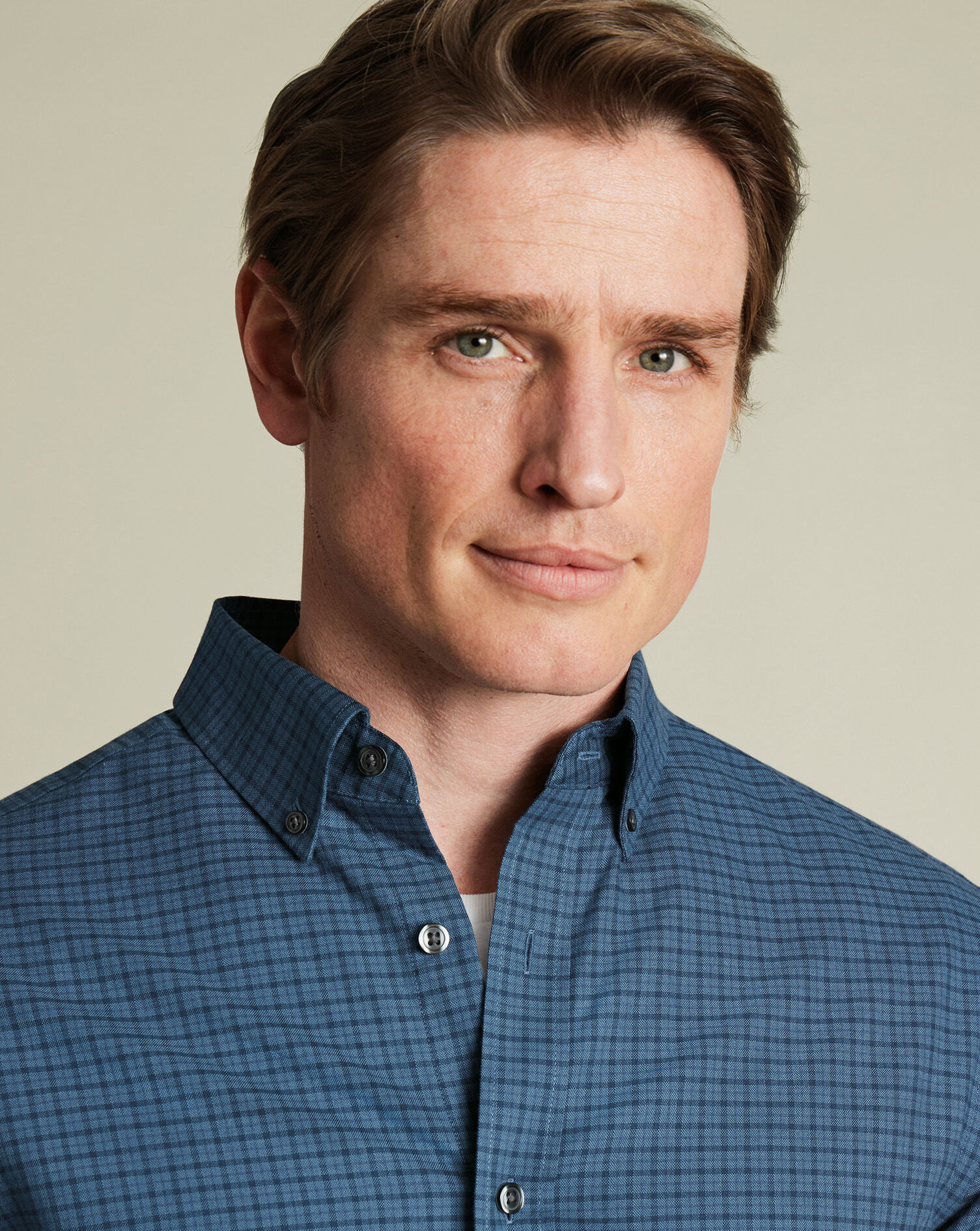 Brushed Cotton Twill Check Shirt - Petrol Blue