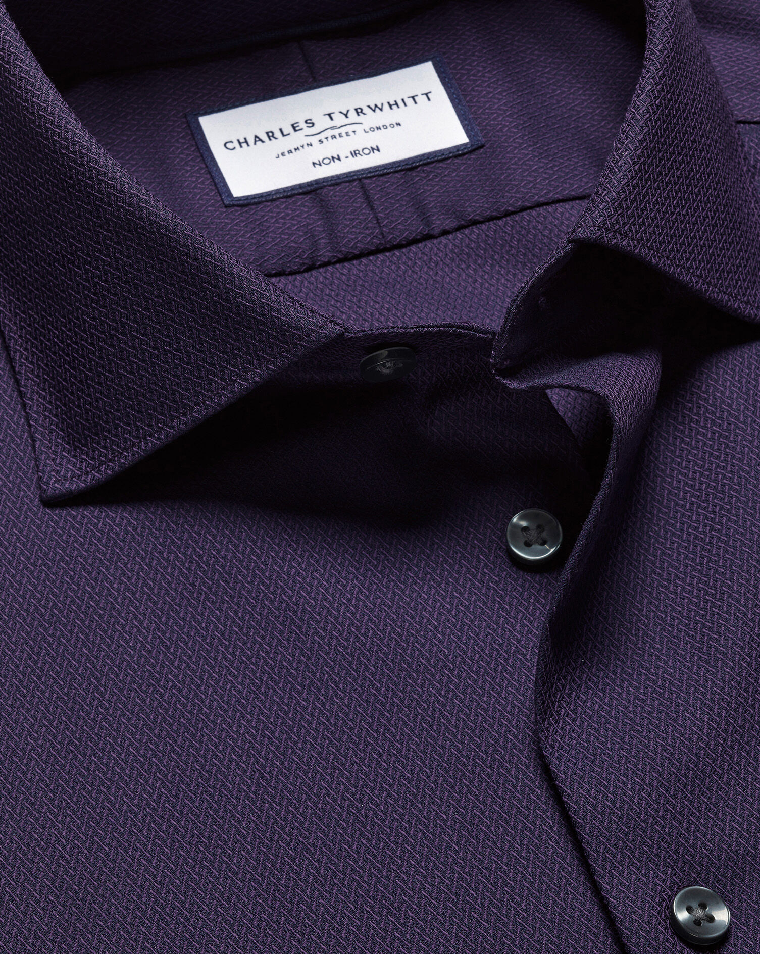 Semi-Spread Collar Non-Iron Stretch Texture Shirt - Purple