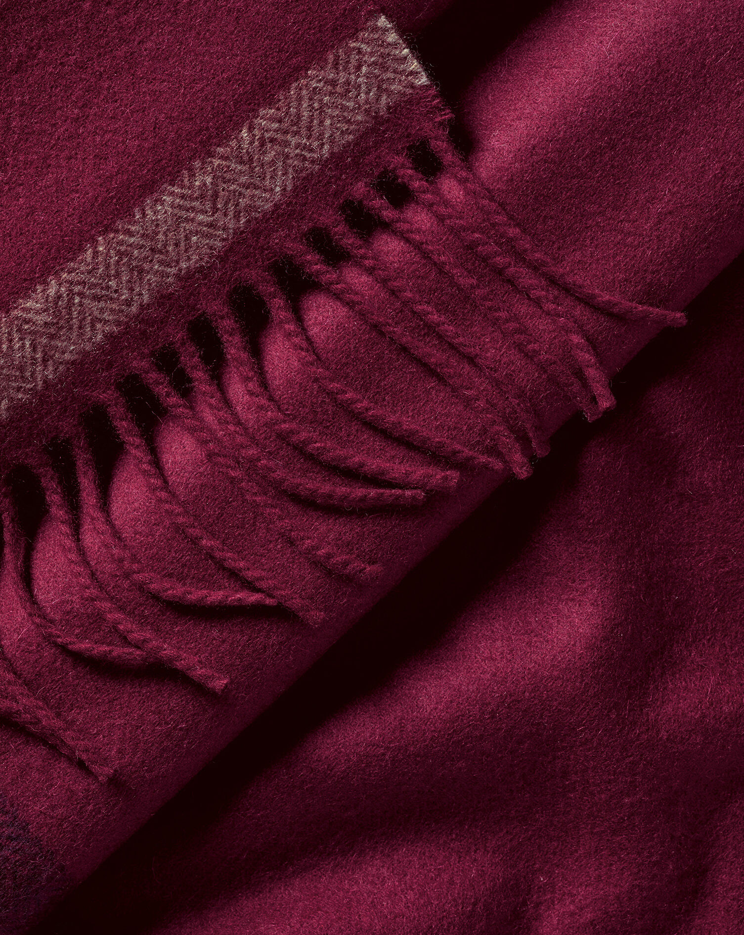 Cashmere Herringbone Scarf - Maroon Red