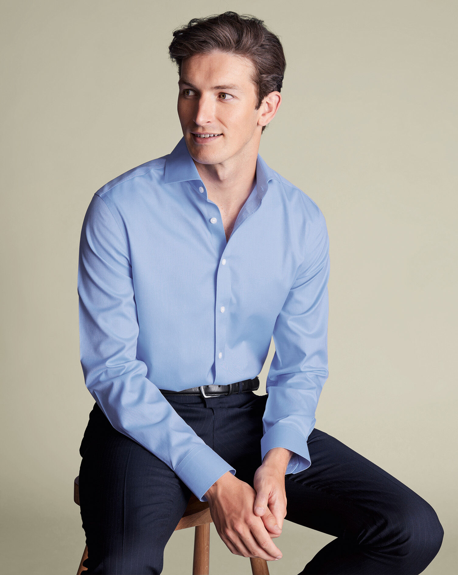 Spread Collar Non-Iron Twill Shirt - Cornflower Blue
