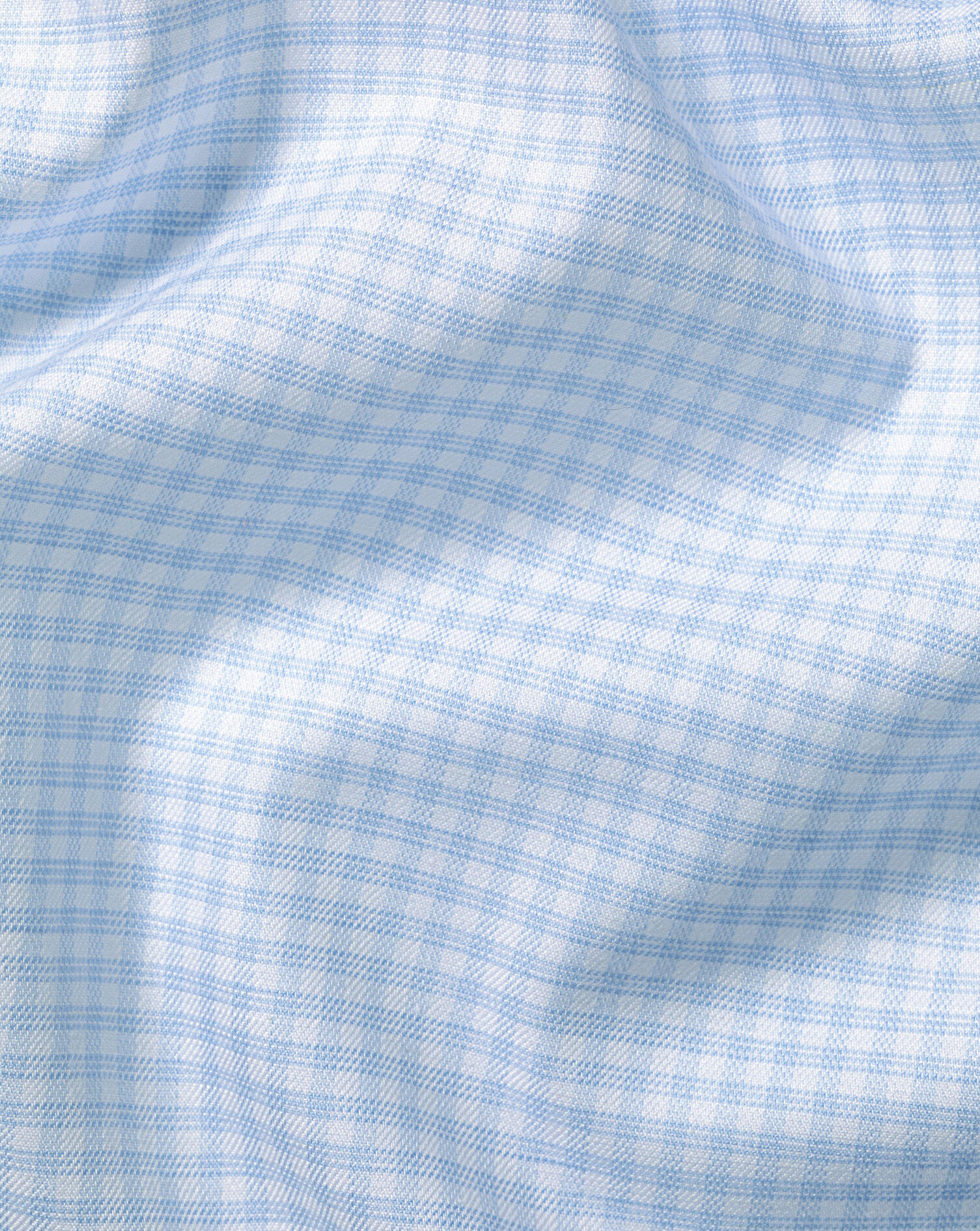 Non-Iron Cotton Linen Check Short Sleeve Shirt - Sky Blue