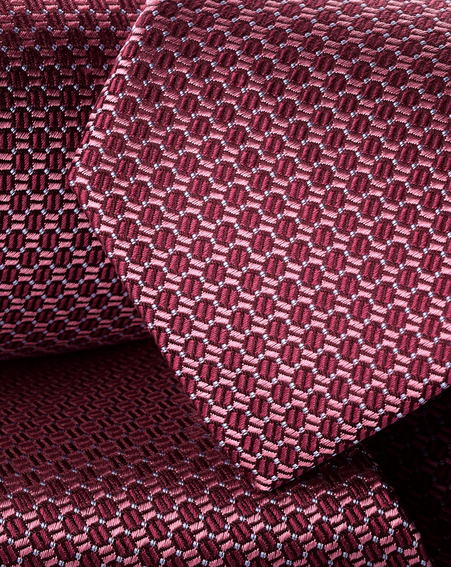 Silk Semi-Plain Patterned Tie - Dark Pink