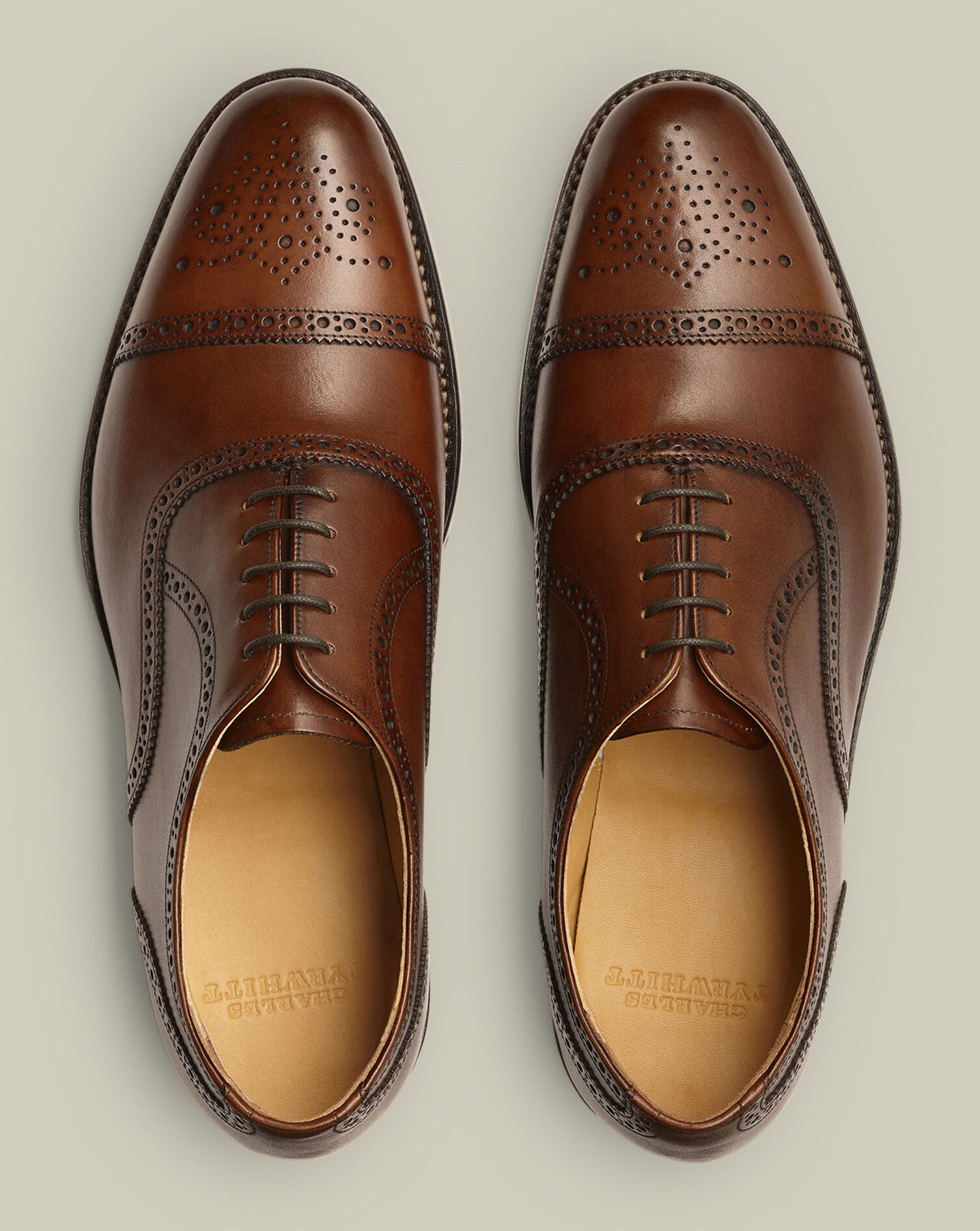 Leather Oxford Brogue Shoes - Dark Tan