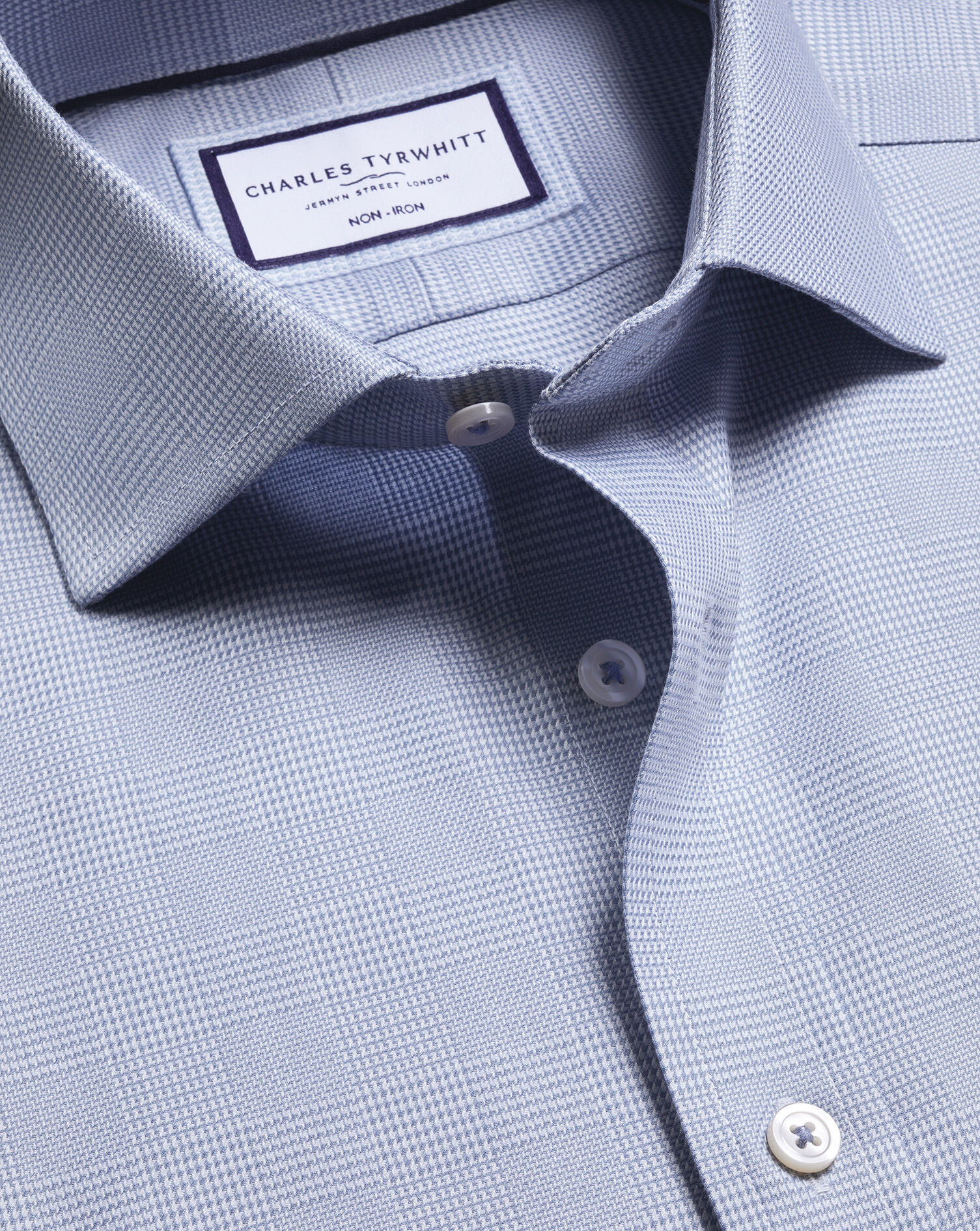 Non-Iron Burlington Weave Prince of Wales Check Shirt - Mid Blue