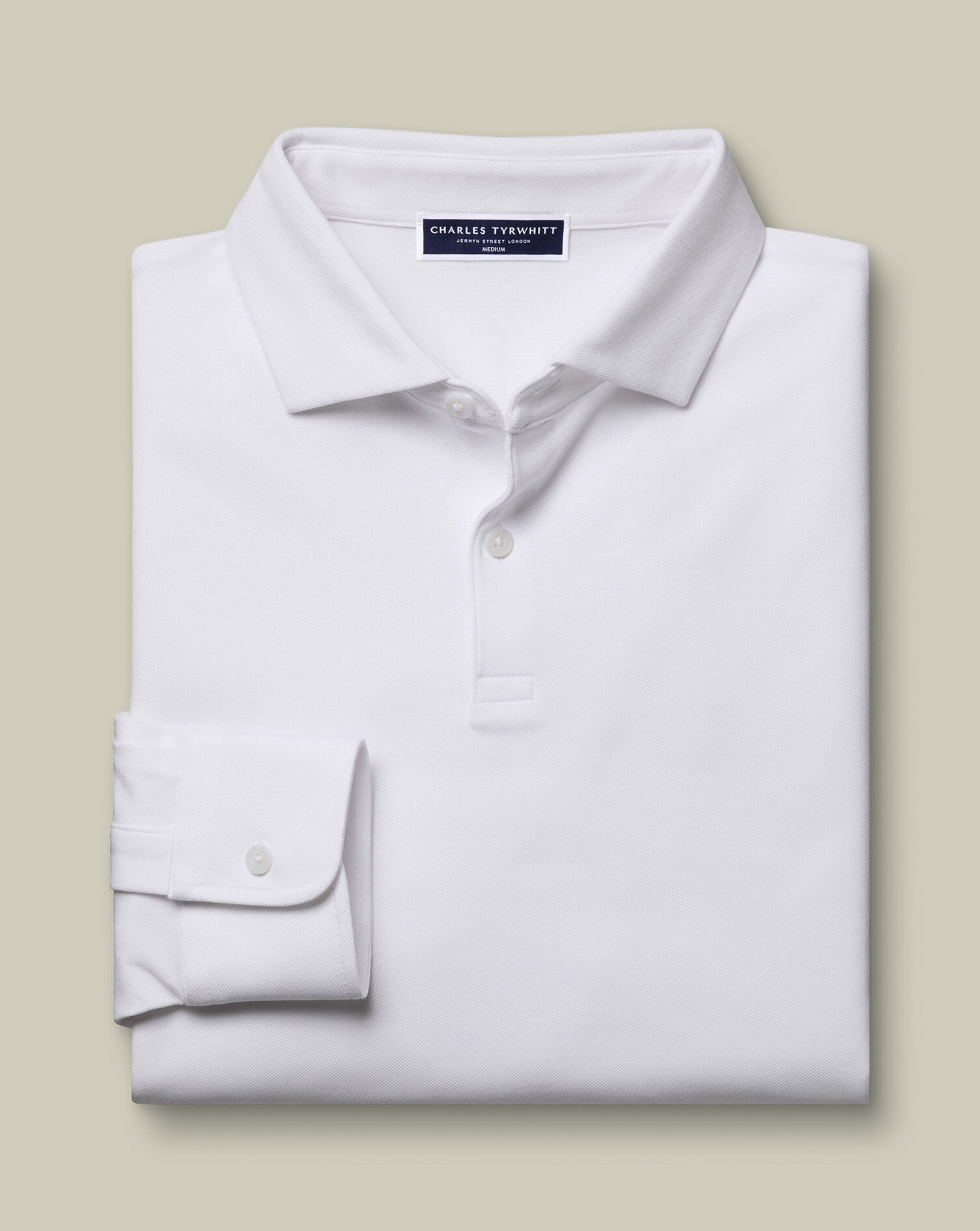 Long Sleeve Smart Pique Polo - White