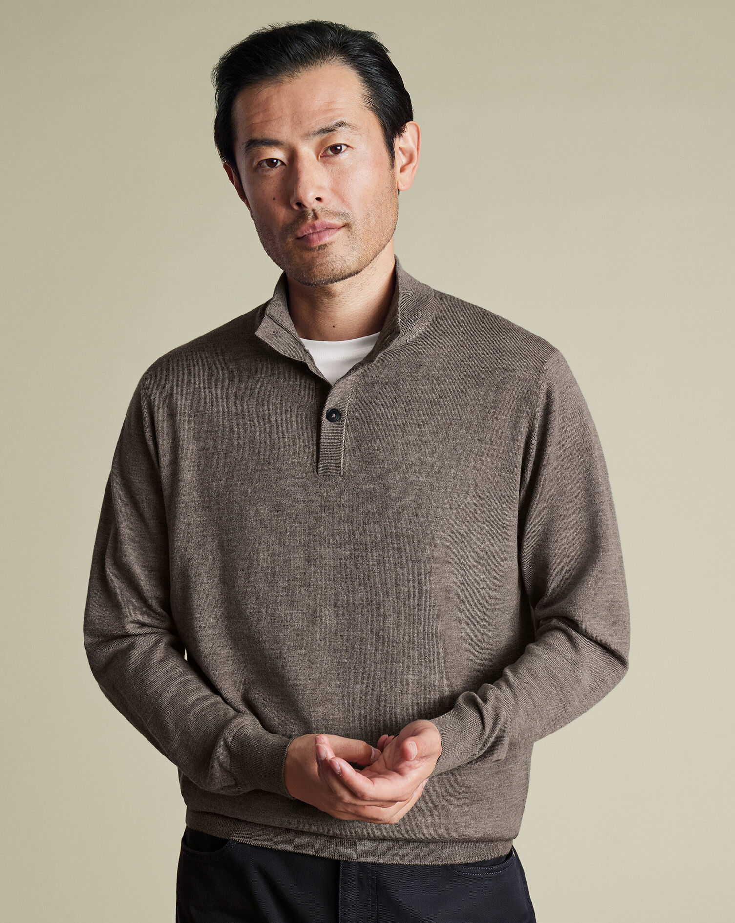 Merino Button Neck Sweater - Mocha