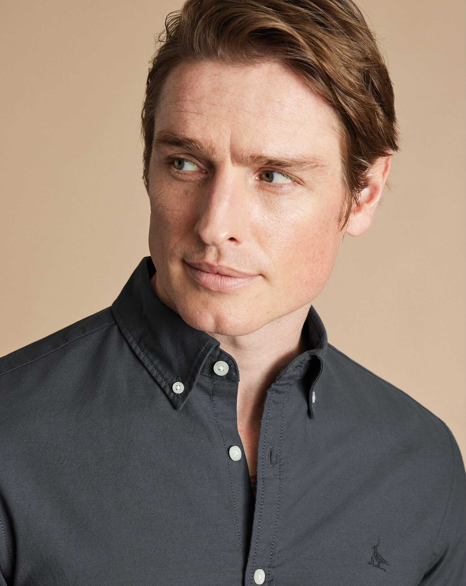 Slate Grey Button-Down Collar Stretch Washed Oxford Shirt