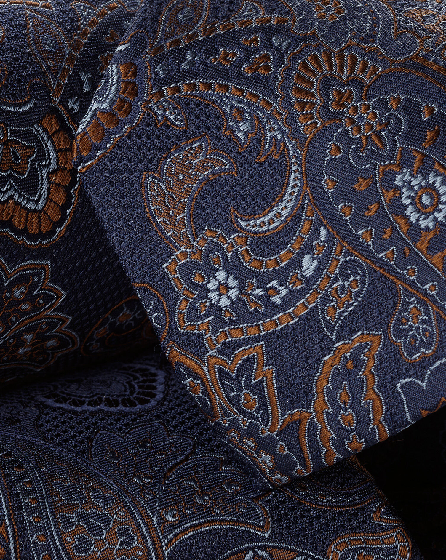 Silk Paisley Tie - Navy & Camel