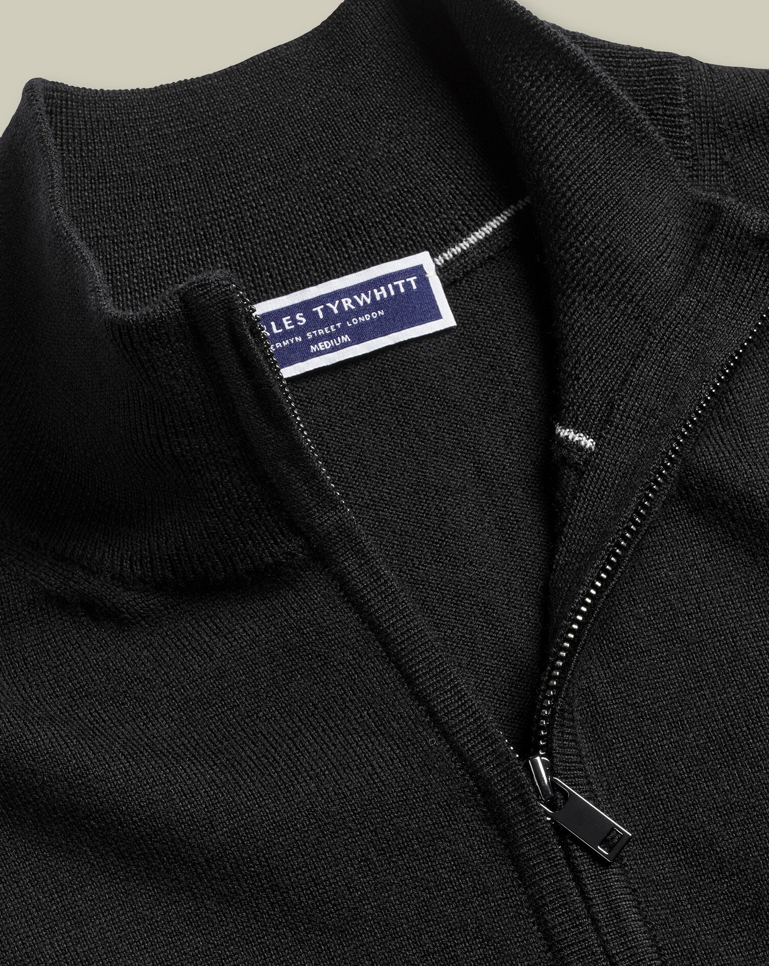 Pure Merino Full Zip Through Cardigan - Black