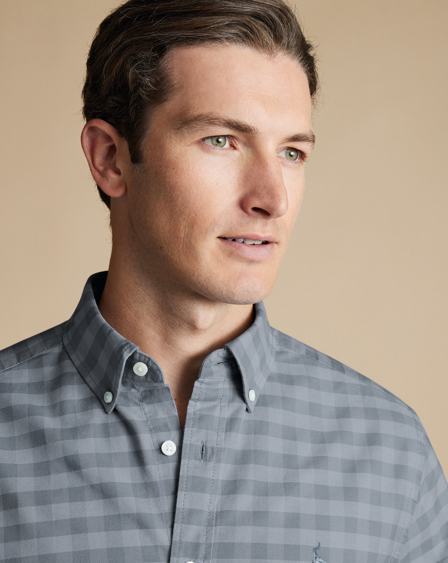 Button-Down Collar Stretch Washed Oxford Gingham Shirt - Flint Gray