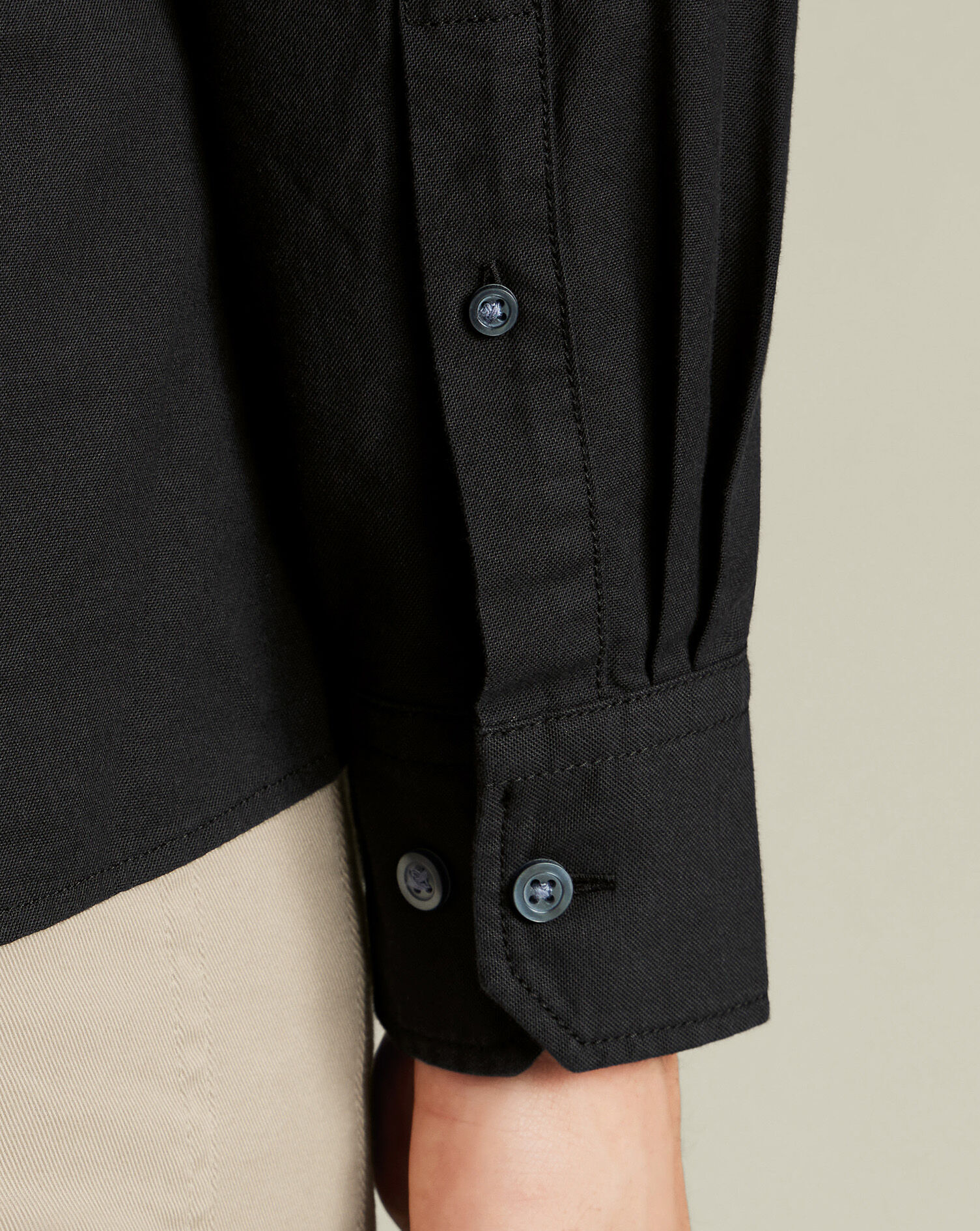 Collarless Stretch Washed Oxford - Black