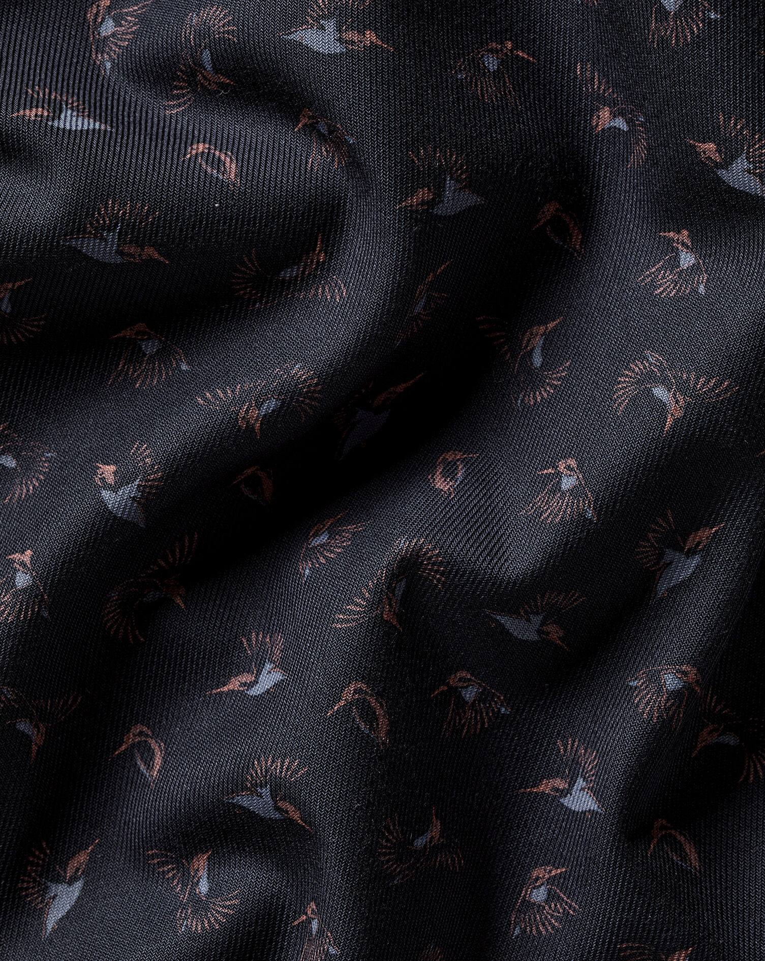 Non-Iron Stretch Bird Print Shirt - Charcoal