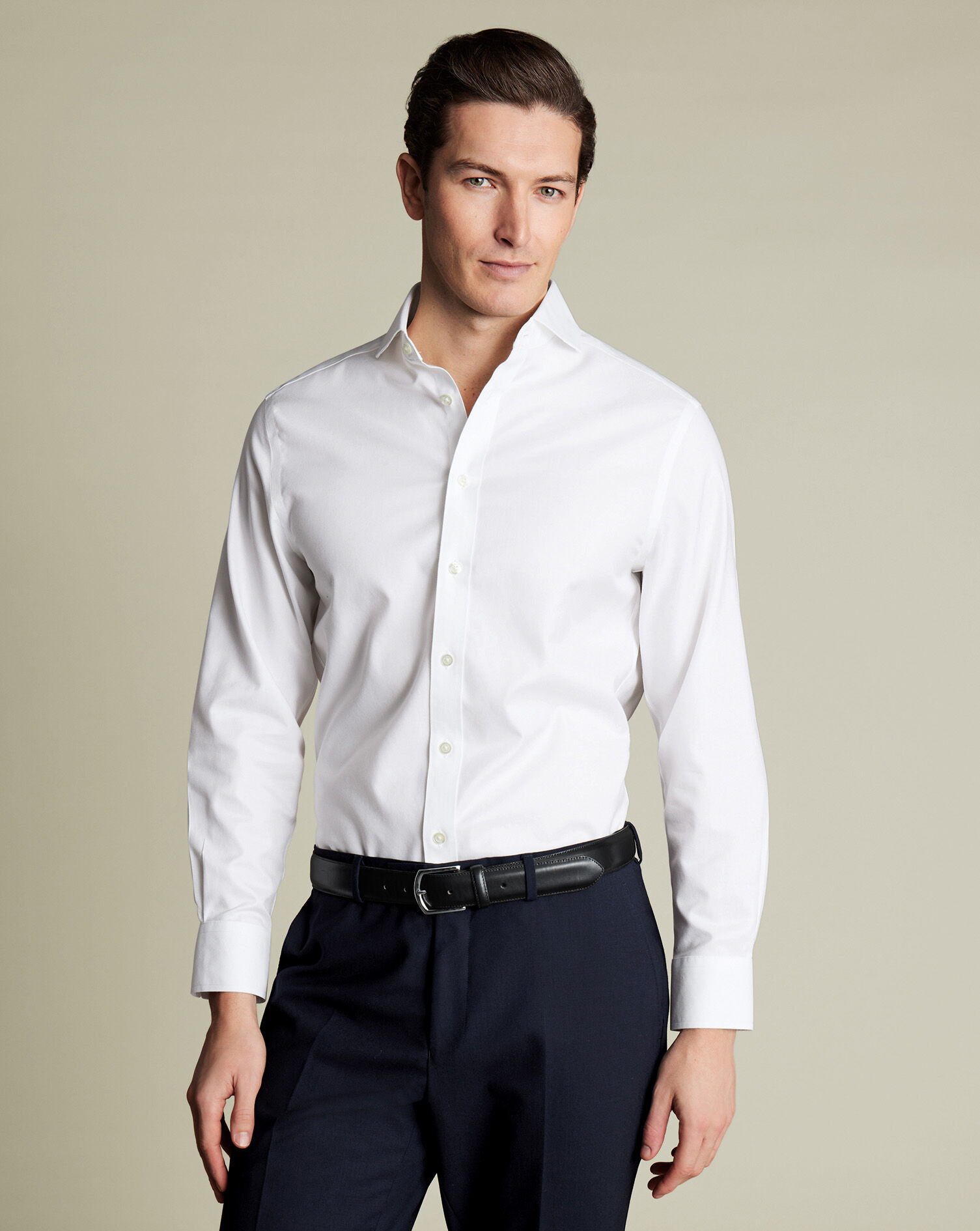 Extreme Spread Collar Non-Iron Twill Shirt - White