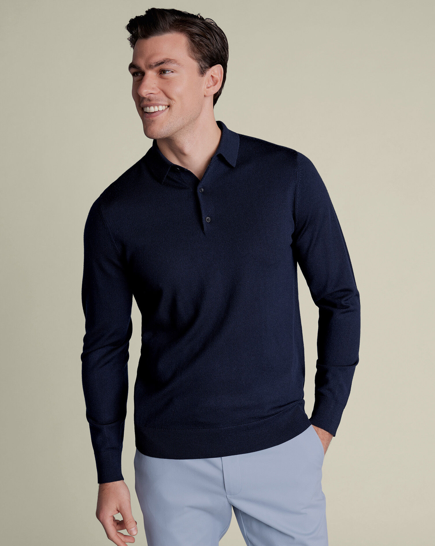 Pure Merino Knitted Polo - Navy