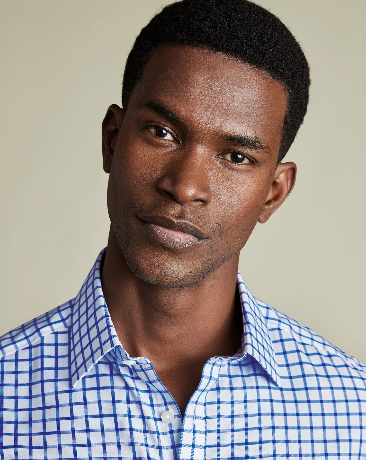 Non-Iron Twill Grid Check Shirt - Cobalt Blue