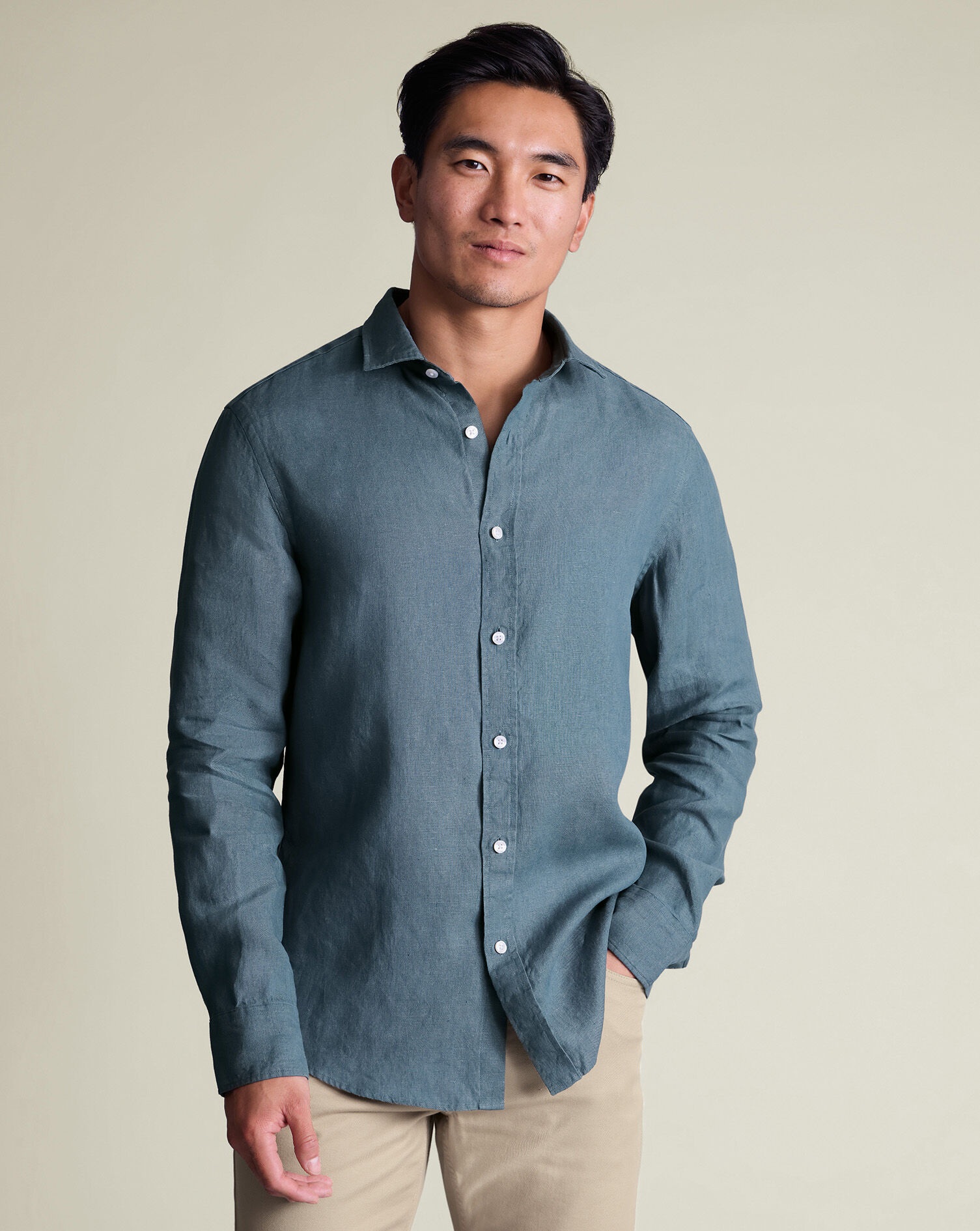 Pure Linen Shirt - Airforce Blue