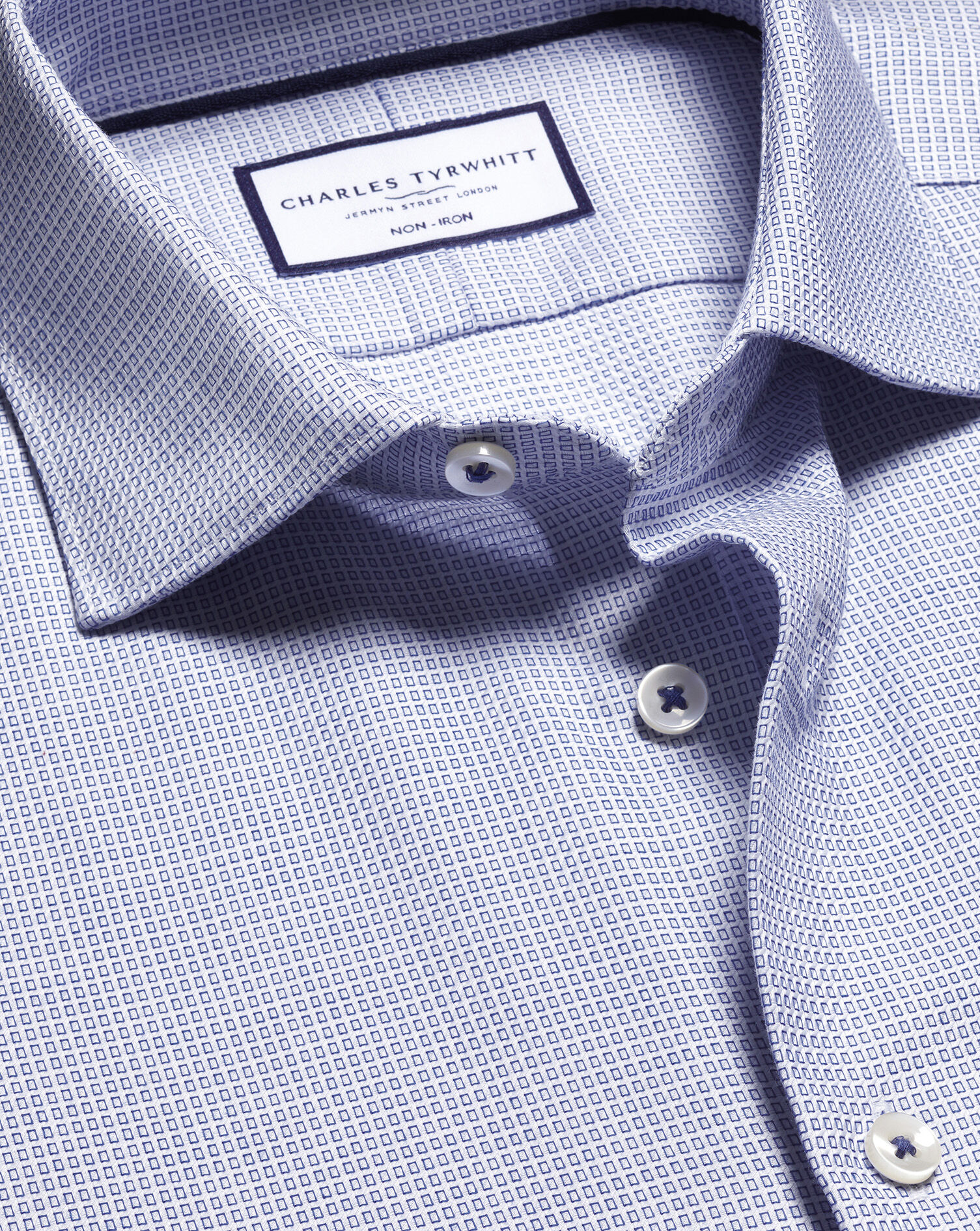 Non-Iron Stretch Texture Square Shirt - Cobalt Blue