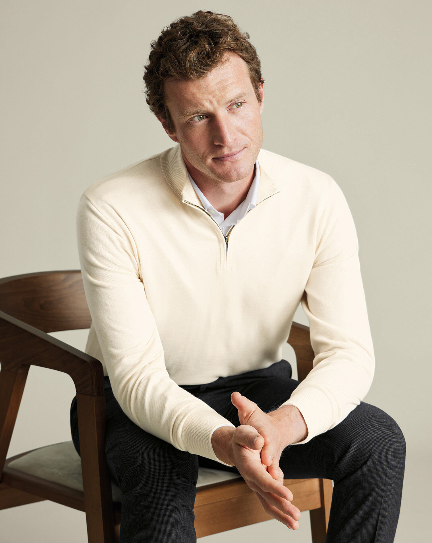 Merino Quarter Zip Sweater - Cream