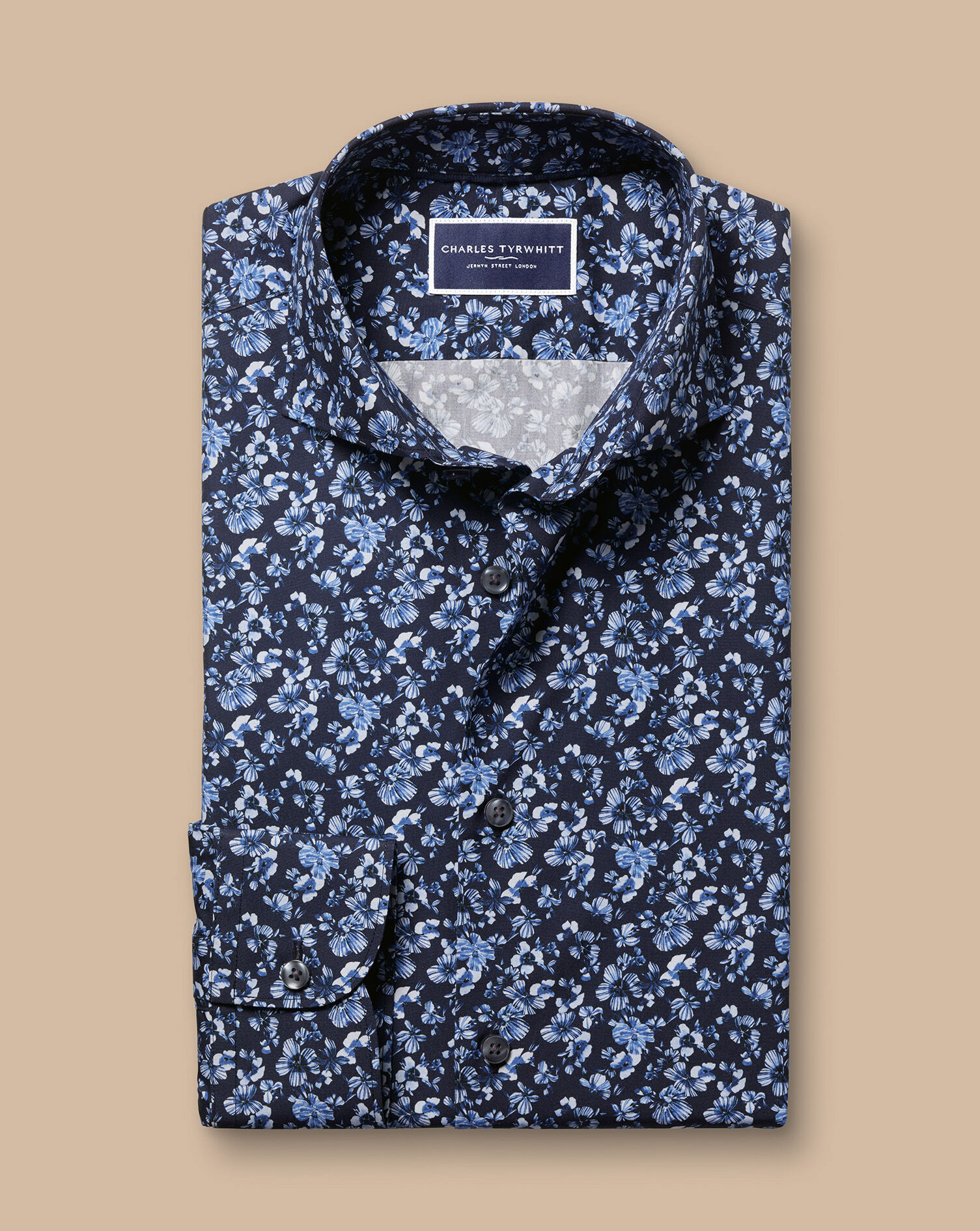 Made with Liberty Fabric Semi-Spread Large Floral Shirt - Navy
