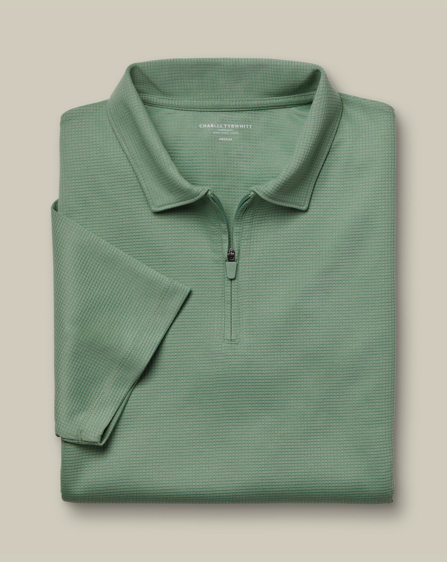 Performance Textured Zip-Neck Polo - Green