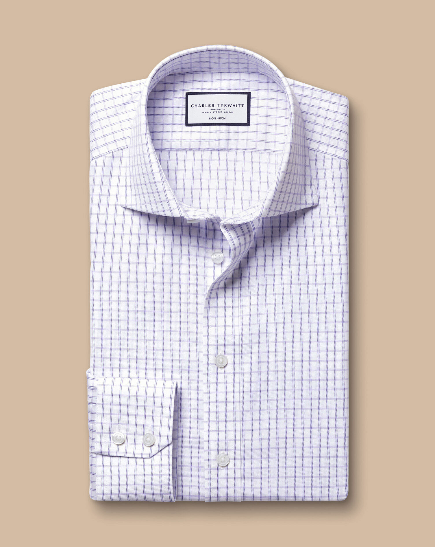 Spread Collar Non-Iron Twill Fine Check Shirt - Lilac Purple