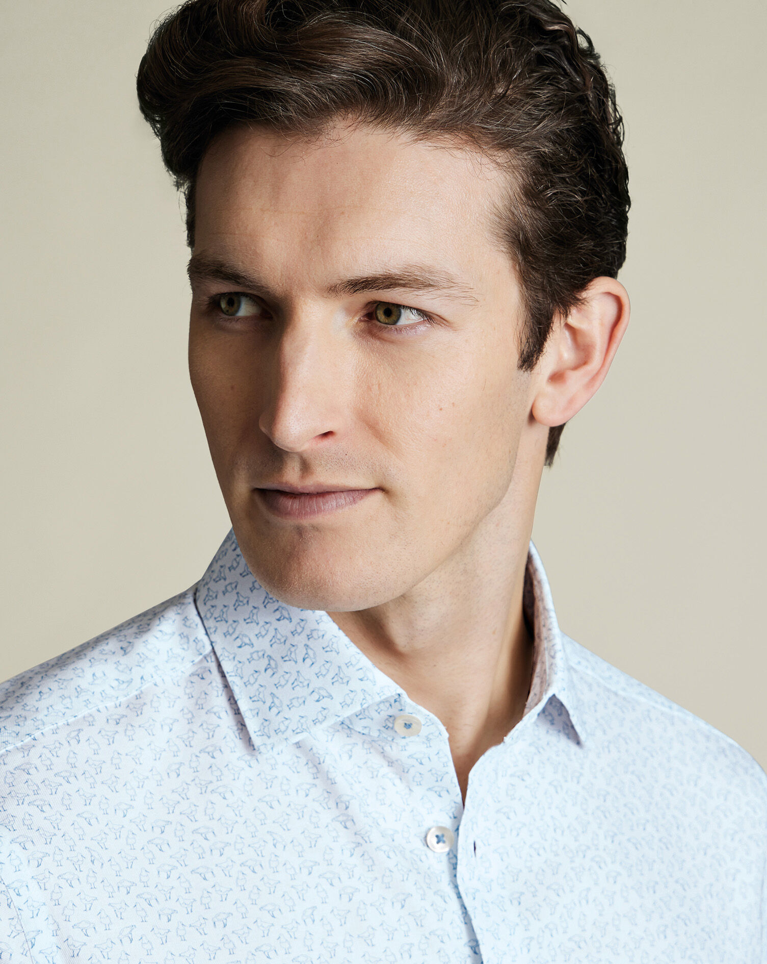 Non-Iron Stretch Bird Print Shirt - Steel Blue