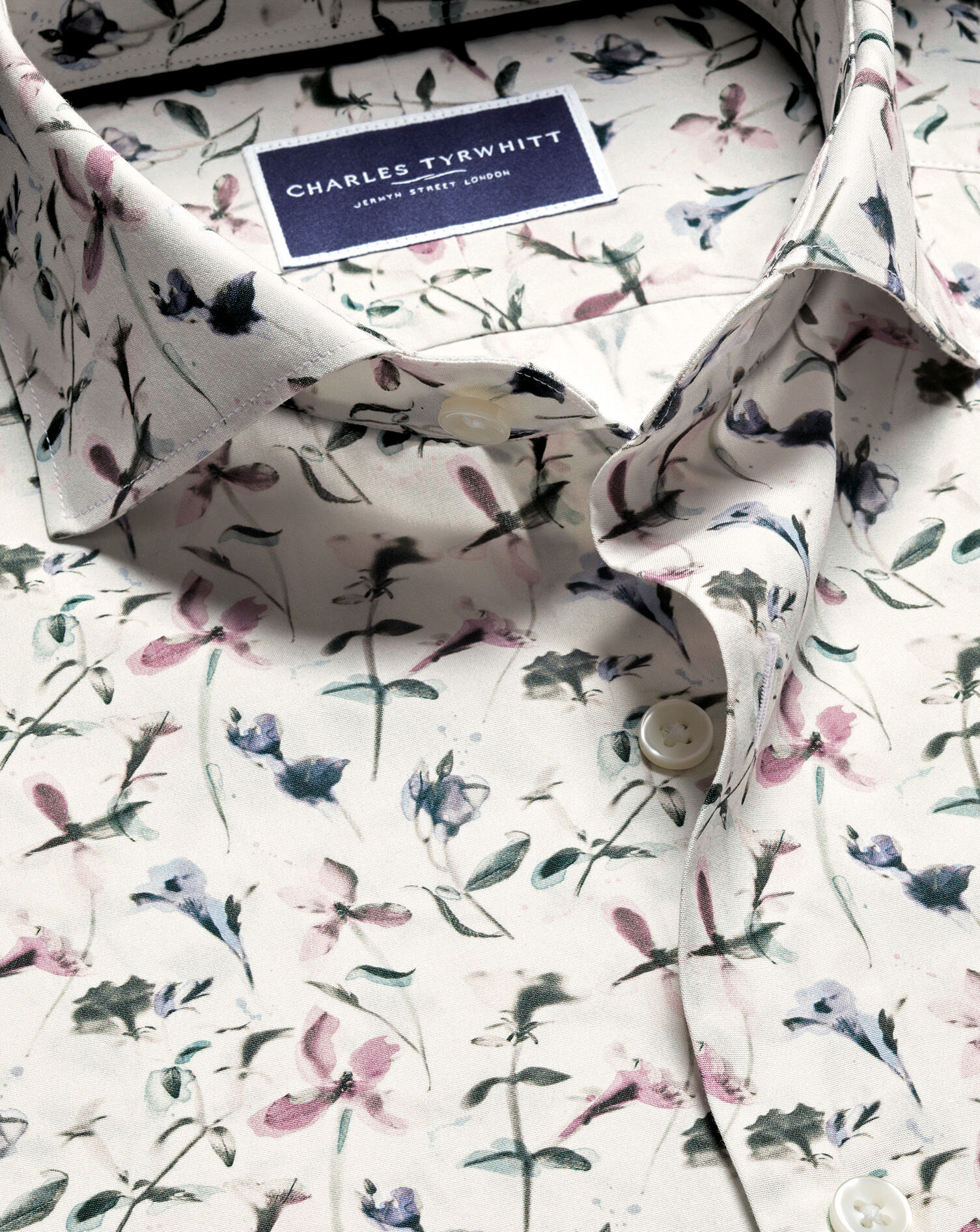 Made with Liberty Fabric Semi-Spread Floral Shirt - Ivory