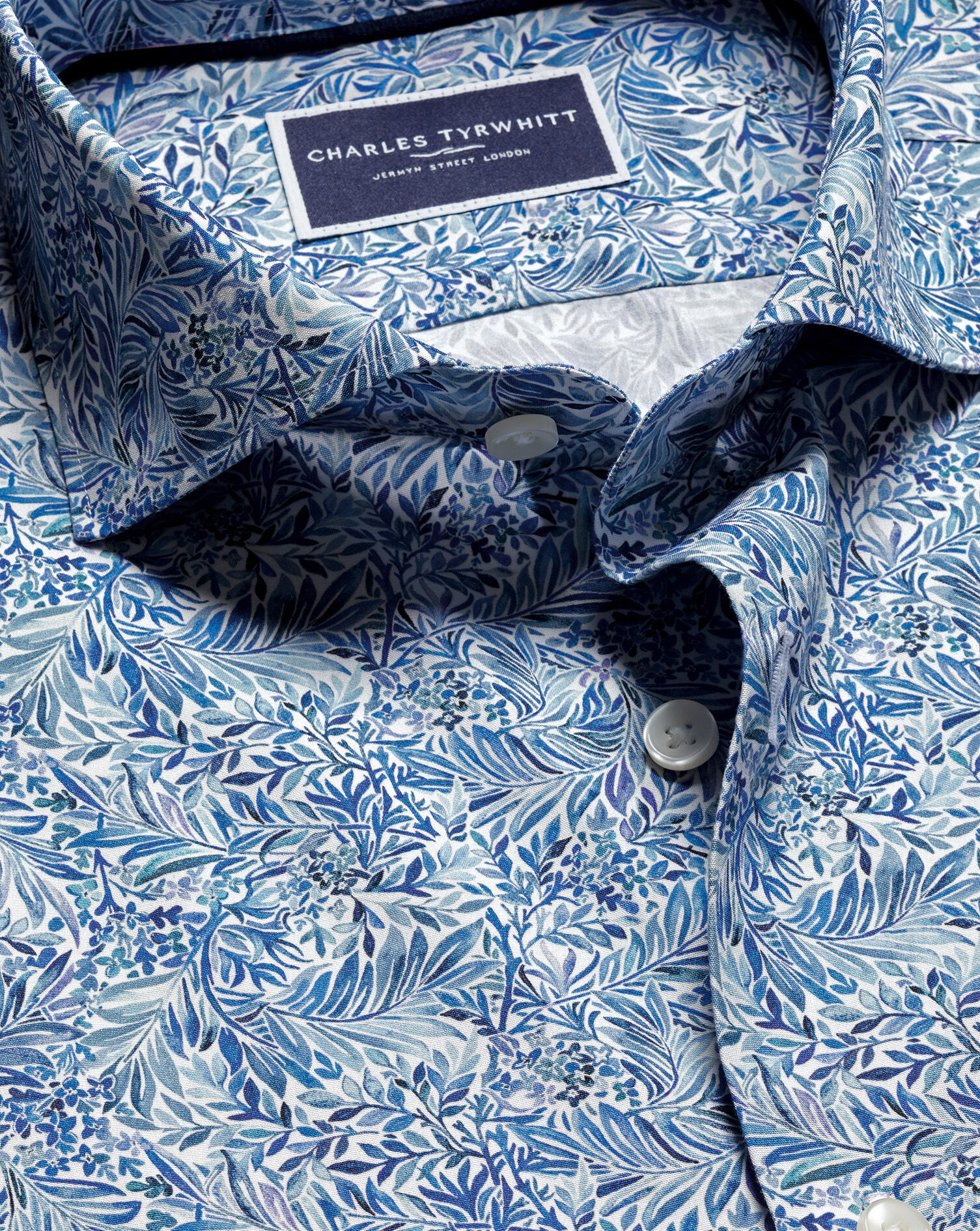 Made with Liberty Fabric Semi-Spread Linear Print Shirt - Cobalt Blue