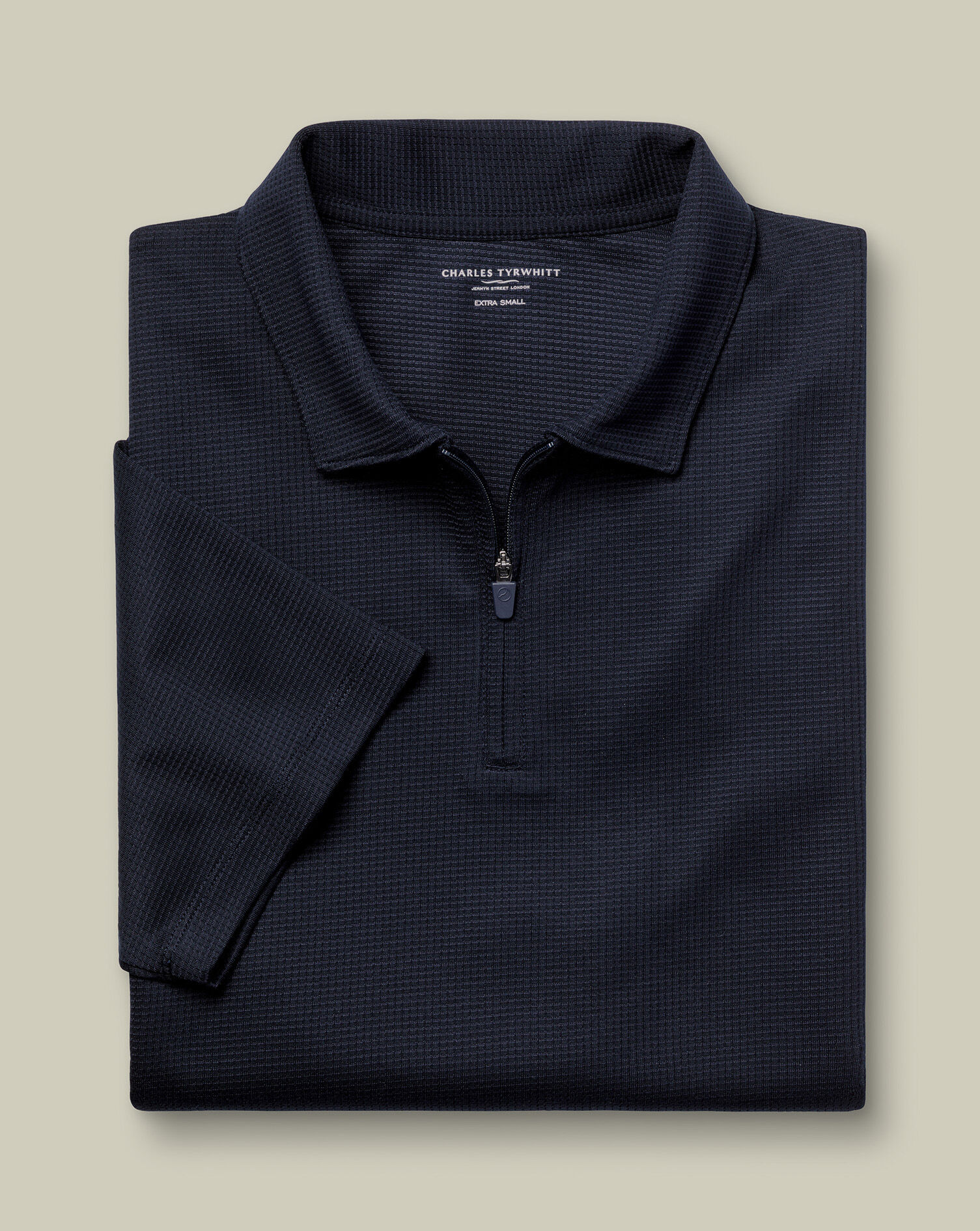 Performance Textured Zip-Neck Polo - Navy