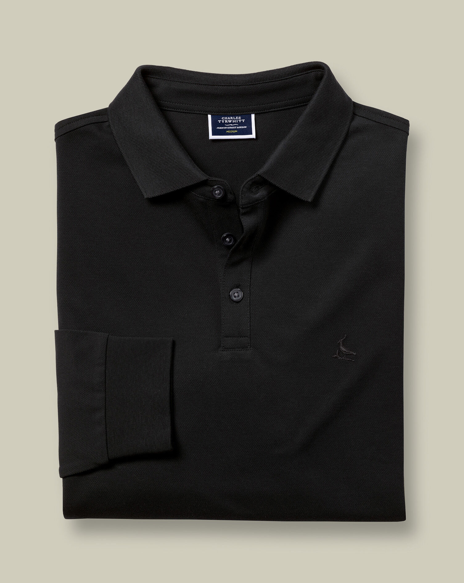 Long Sleeve Pique Polo - Black