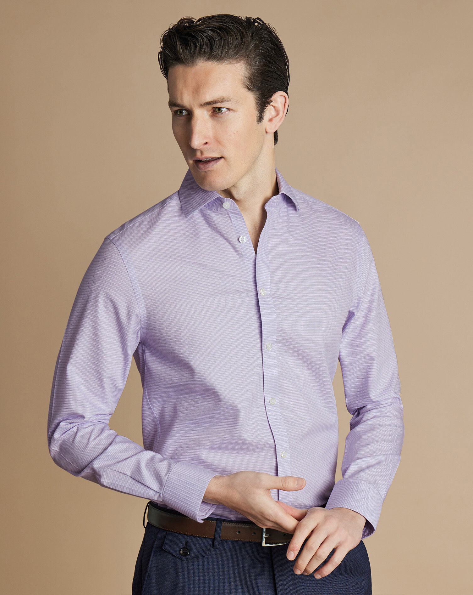 Spread Collar Non-Iron Stretch Kensington Weave Shirt - Lilac Purple