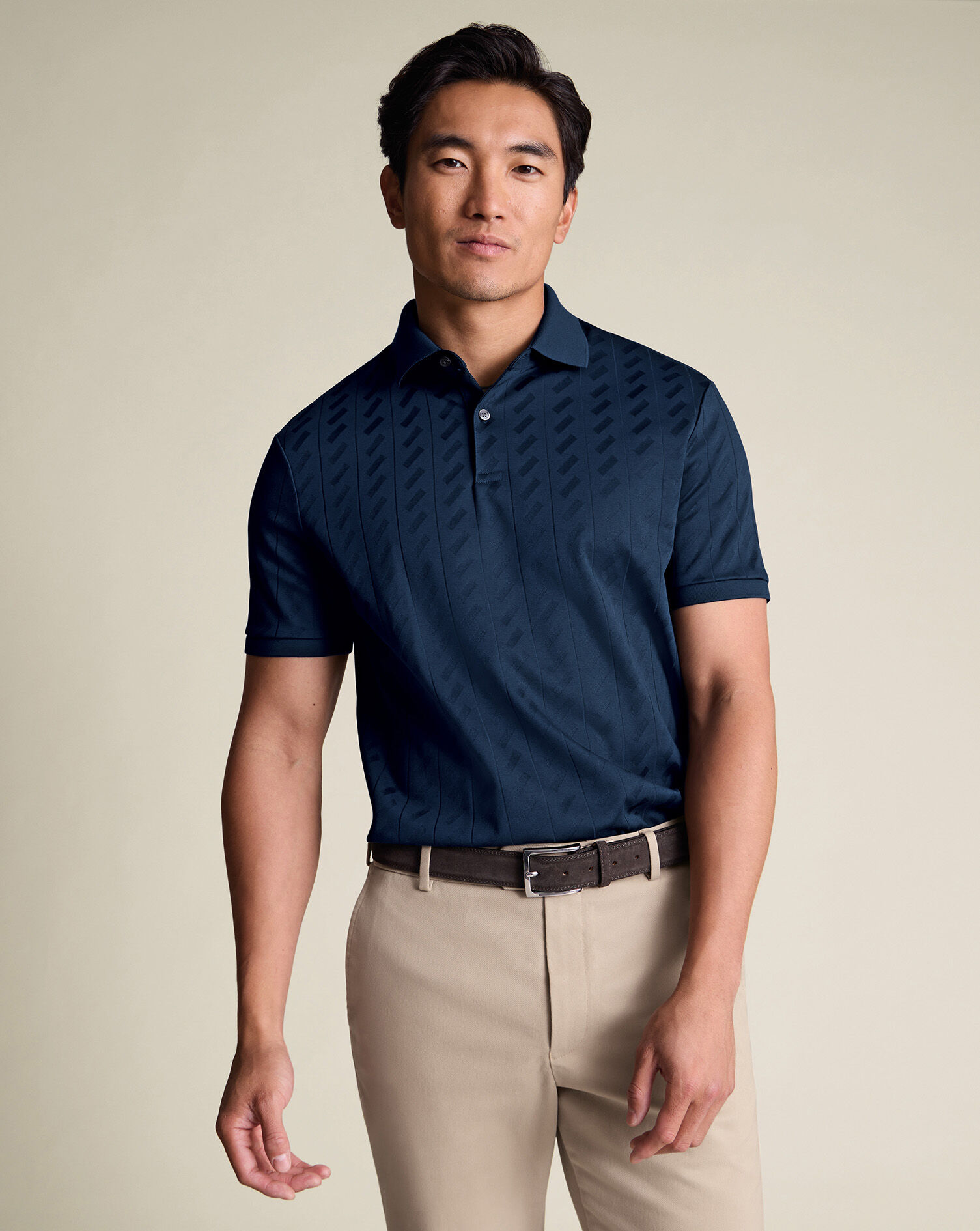 Textured Jacquard Polo - Navy