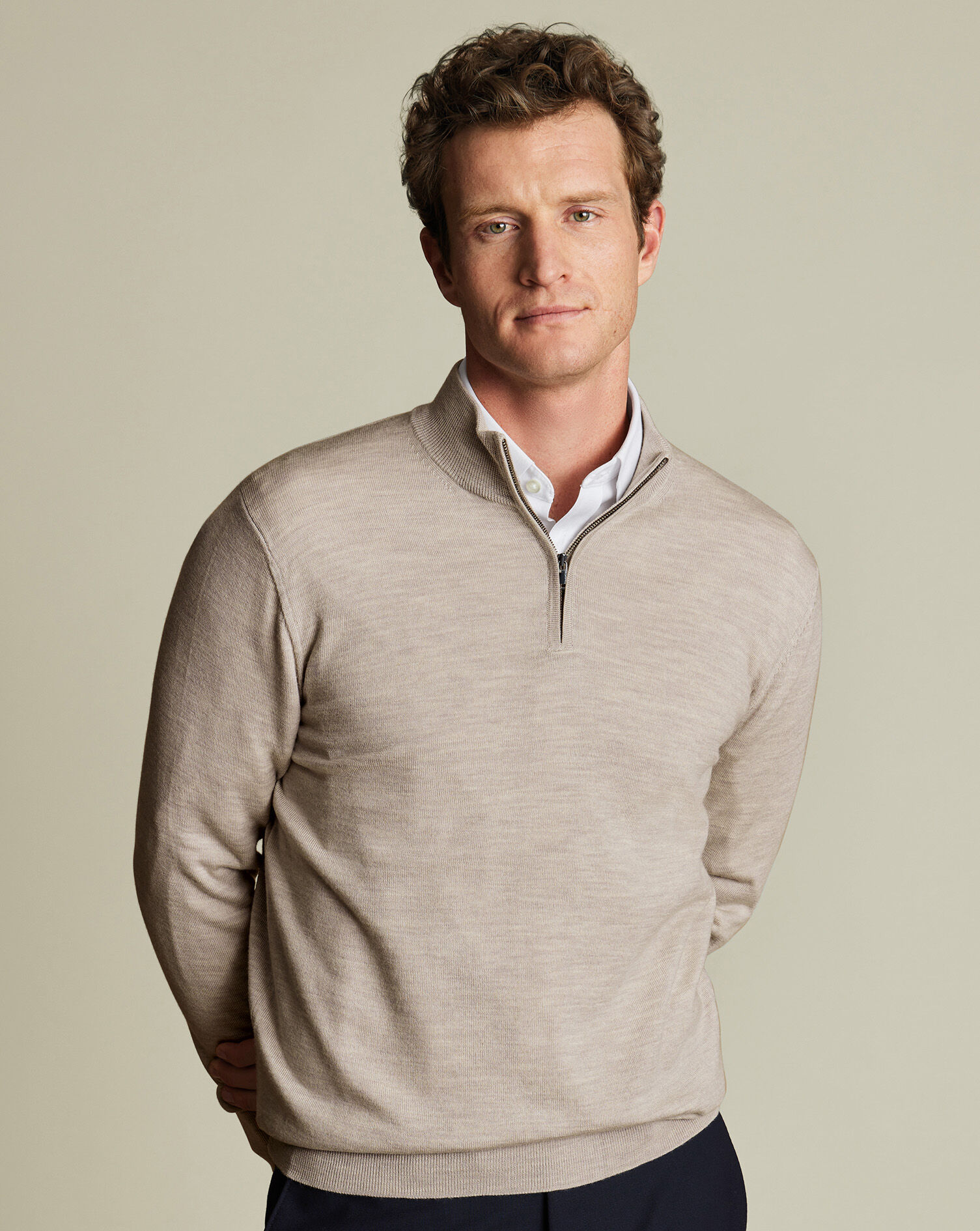 Merino Quarter Zip Sweater - Limestone