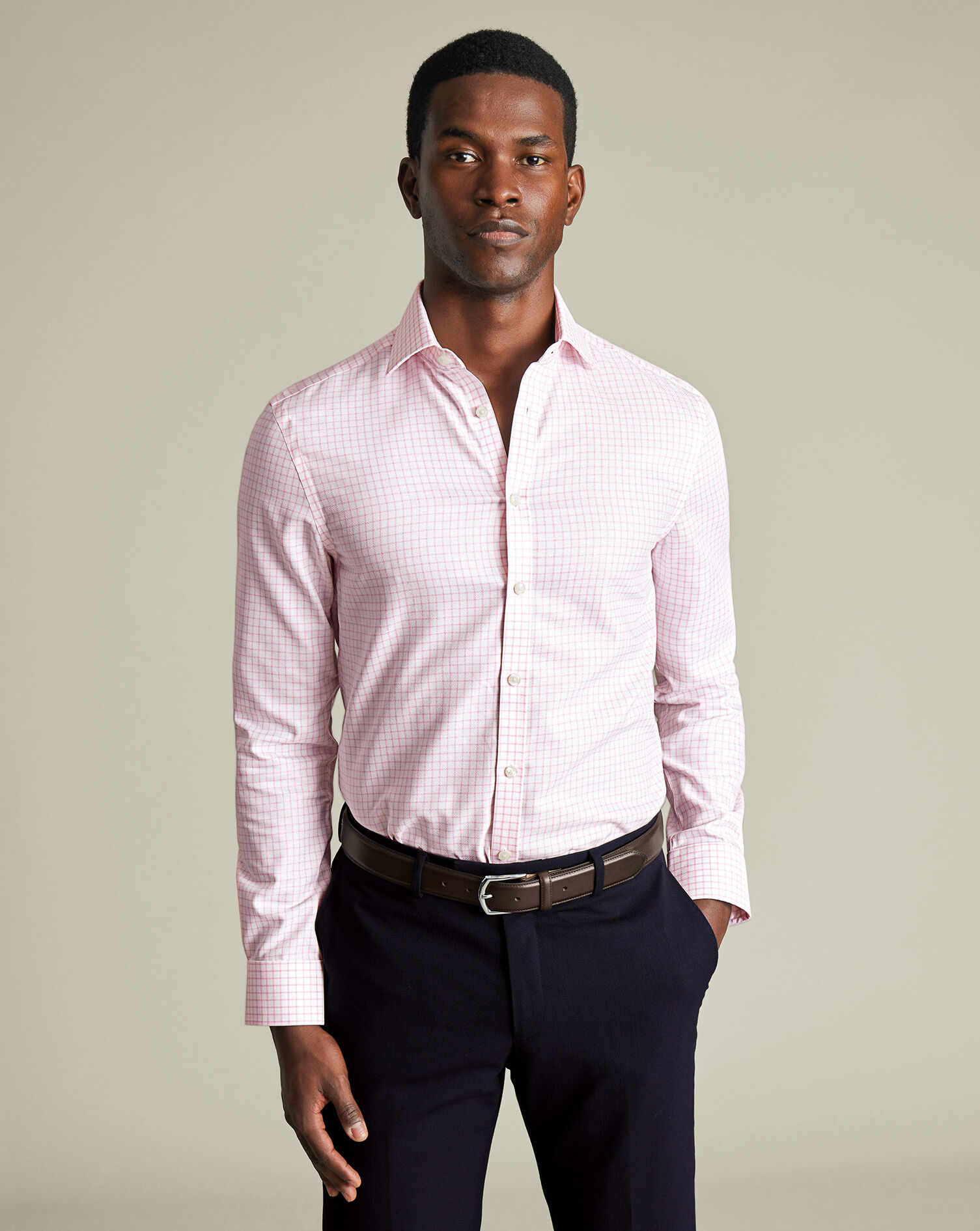 Non-Iron Westminster Weave Check Shirt - Pink