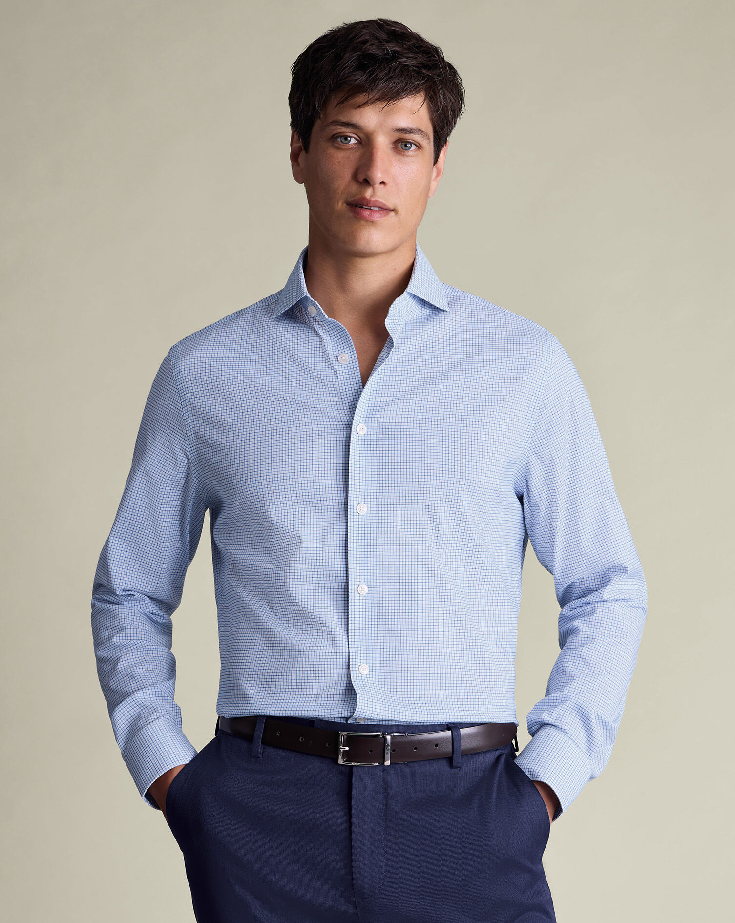 Non-Iron Performance Check Shirt - Mid Blue