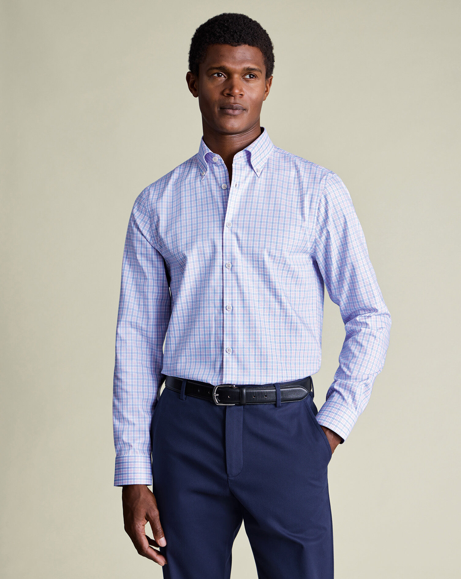 Button-Down Non-Iron Oxford Check Shirt - Lilac