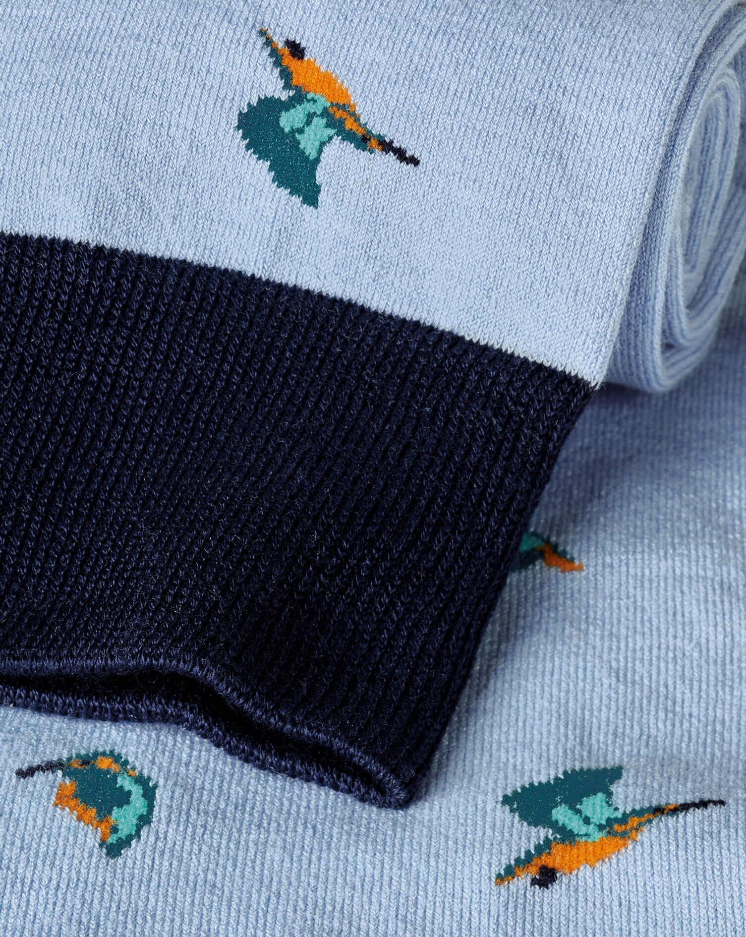 Kingfisher Bird Motif Socks - Light Blue