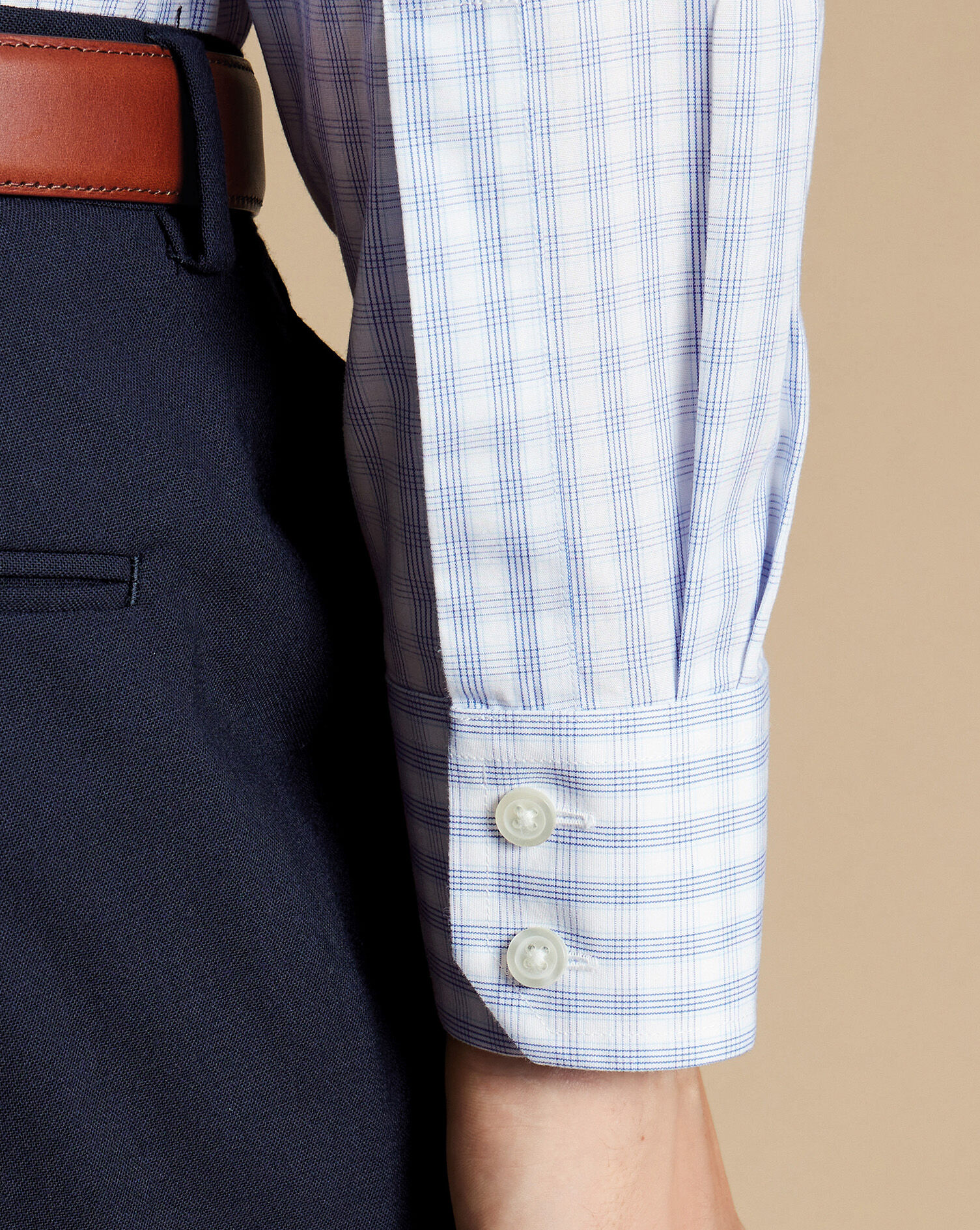 Spread Collar Non-Iron Poplin Multi Check Shirt - Cobalt Blue