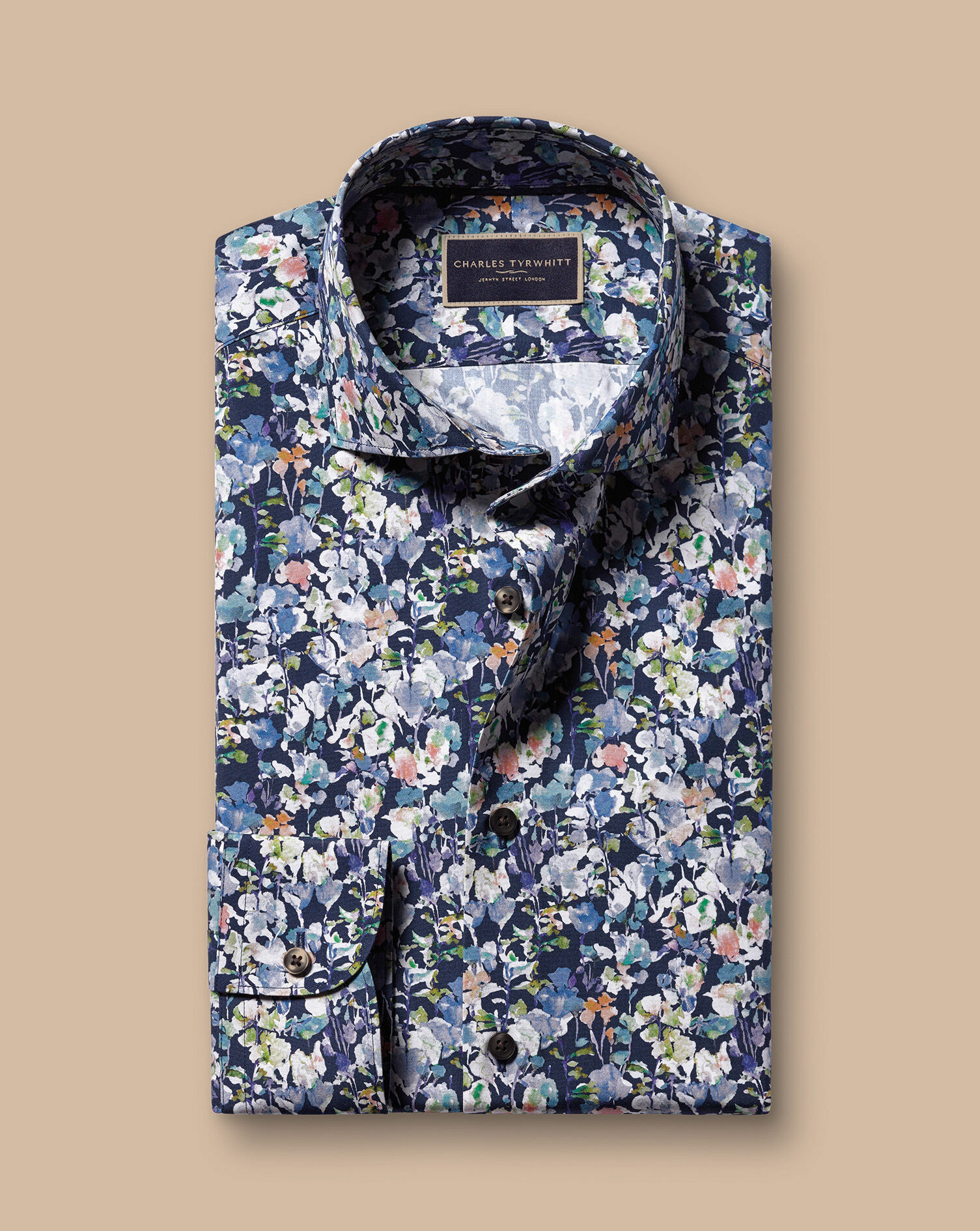 Made with Liberty Fabric Semi-Spread Floral Shirt - Ink Blue