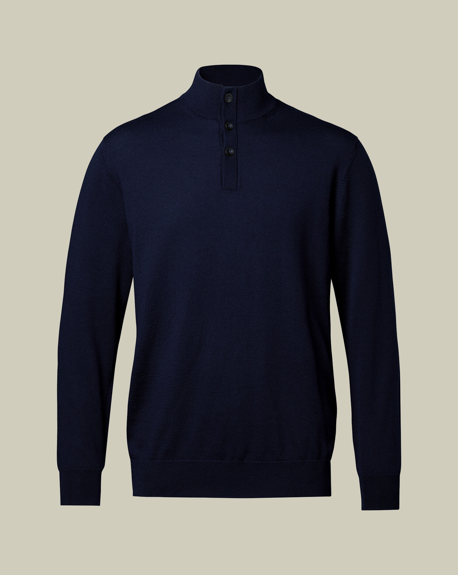 Merino Button Neck Sweater - Navy