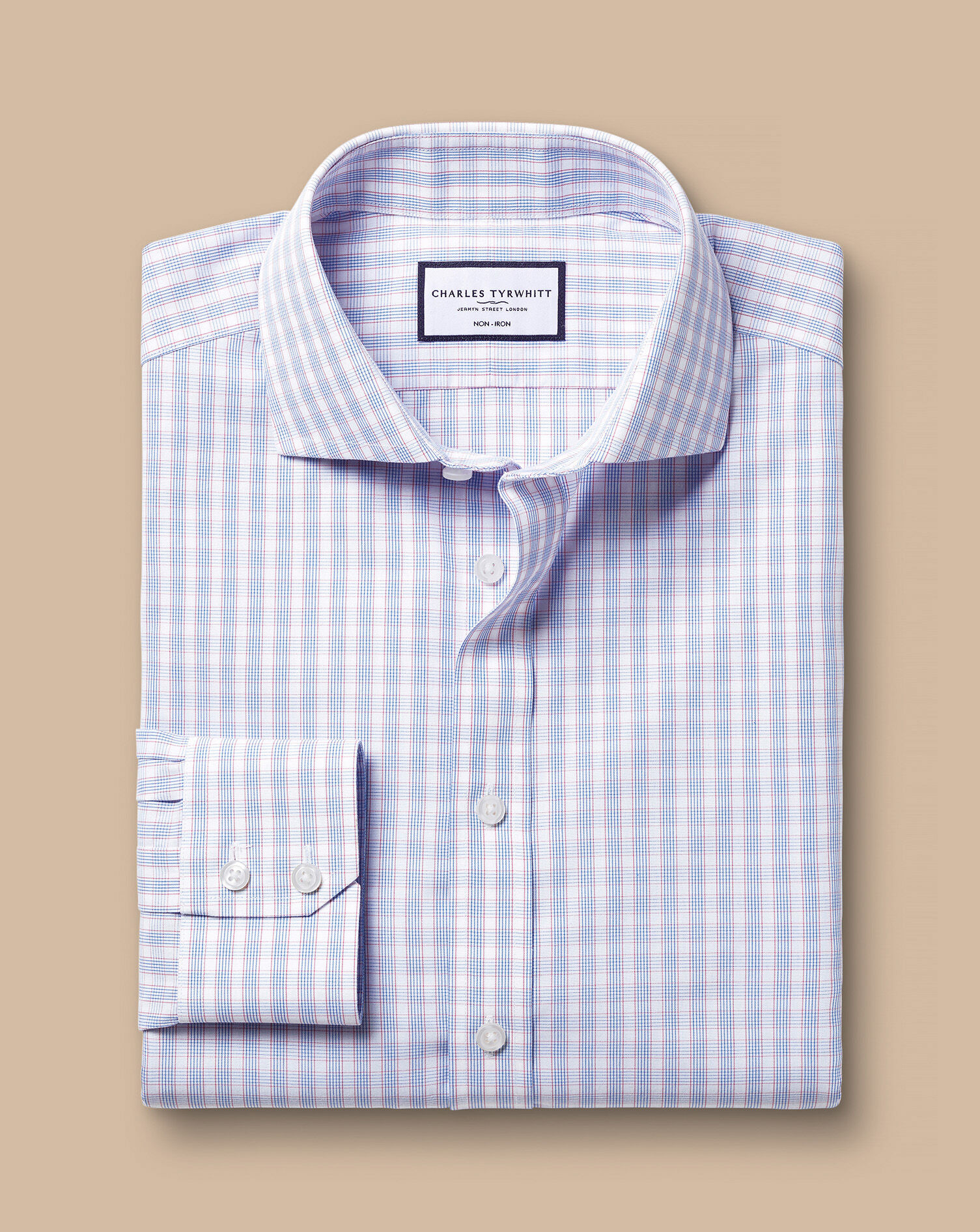 Spread Collar Non-Iron Poplin Multi Check Shirt - Cornflower Blue