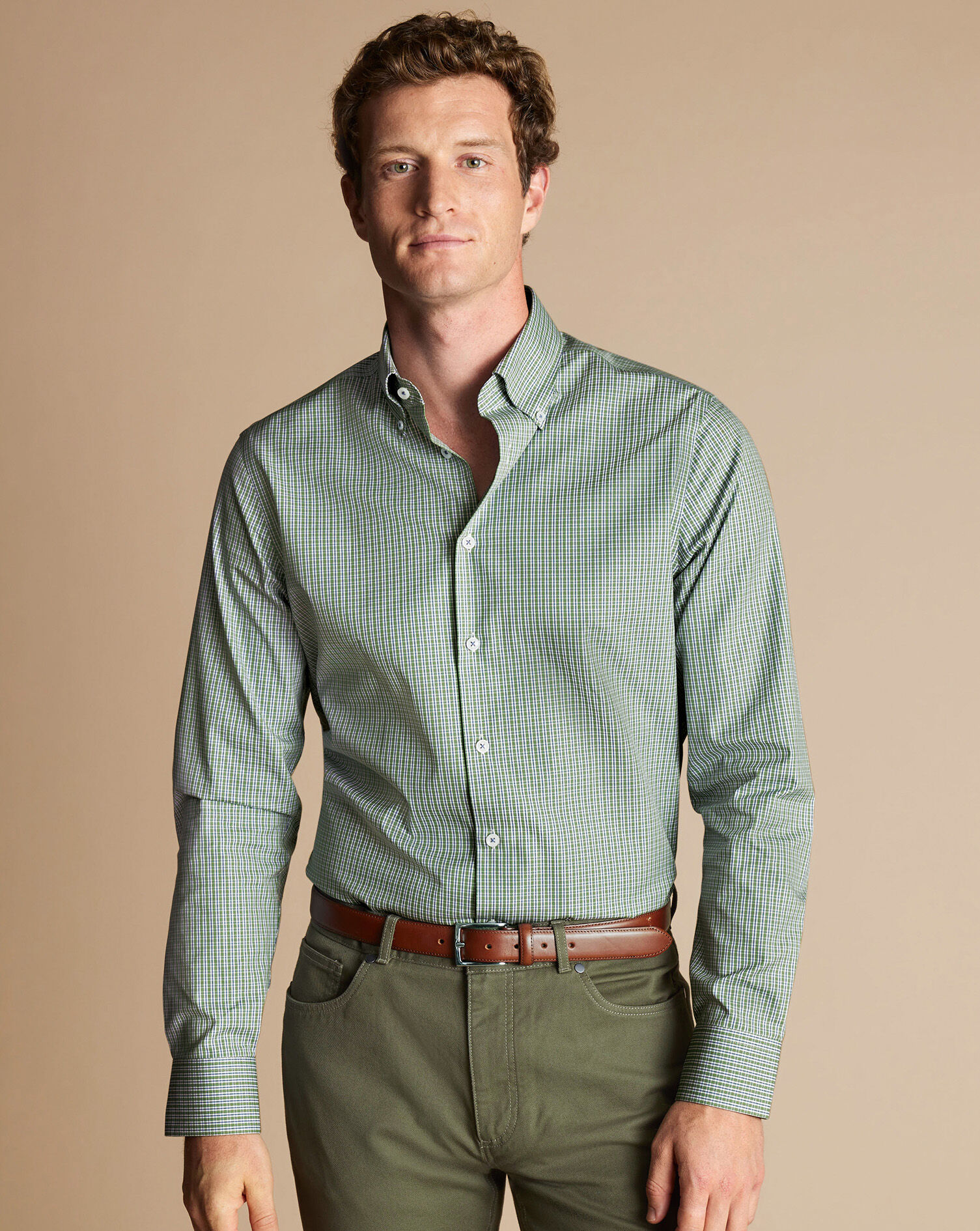 Button-Down Collar Non-Iron Check Oxford Shirt - Green