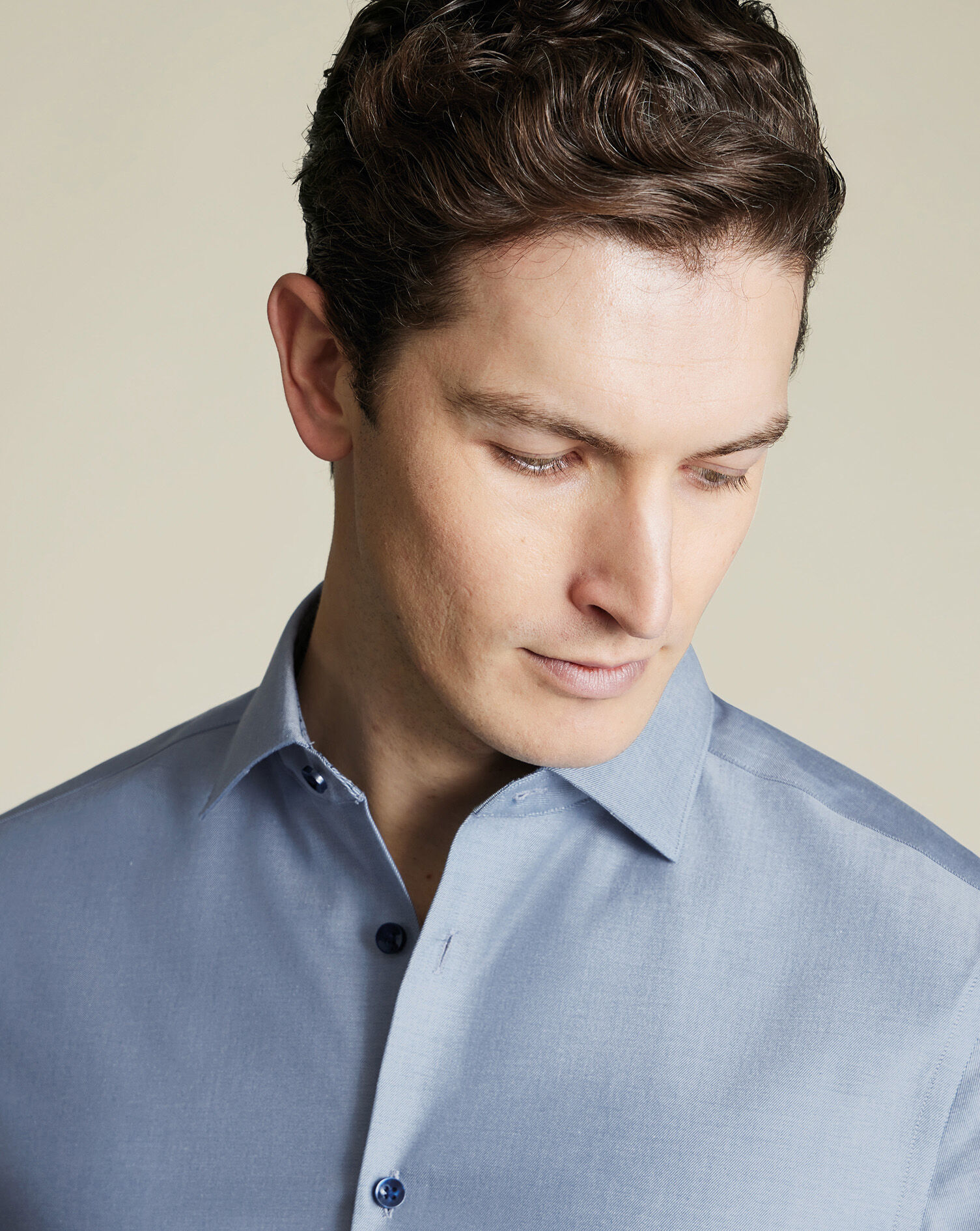 Non-Iron Stretch Printed Trim Shirt - Steel Blue
