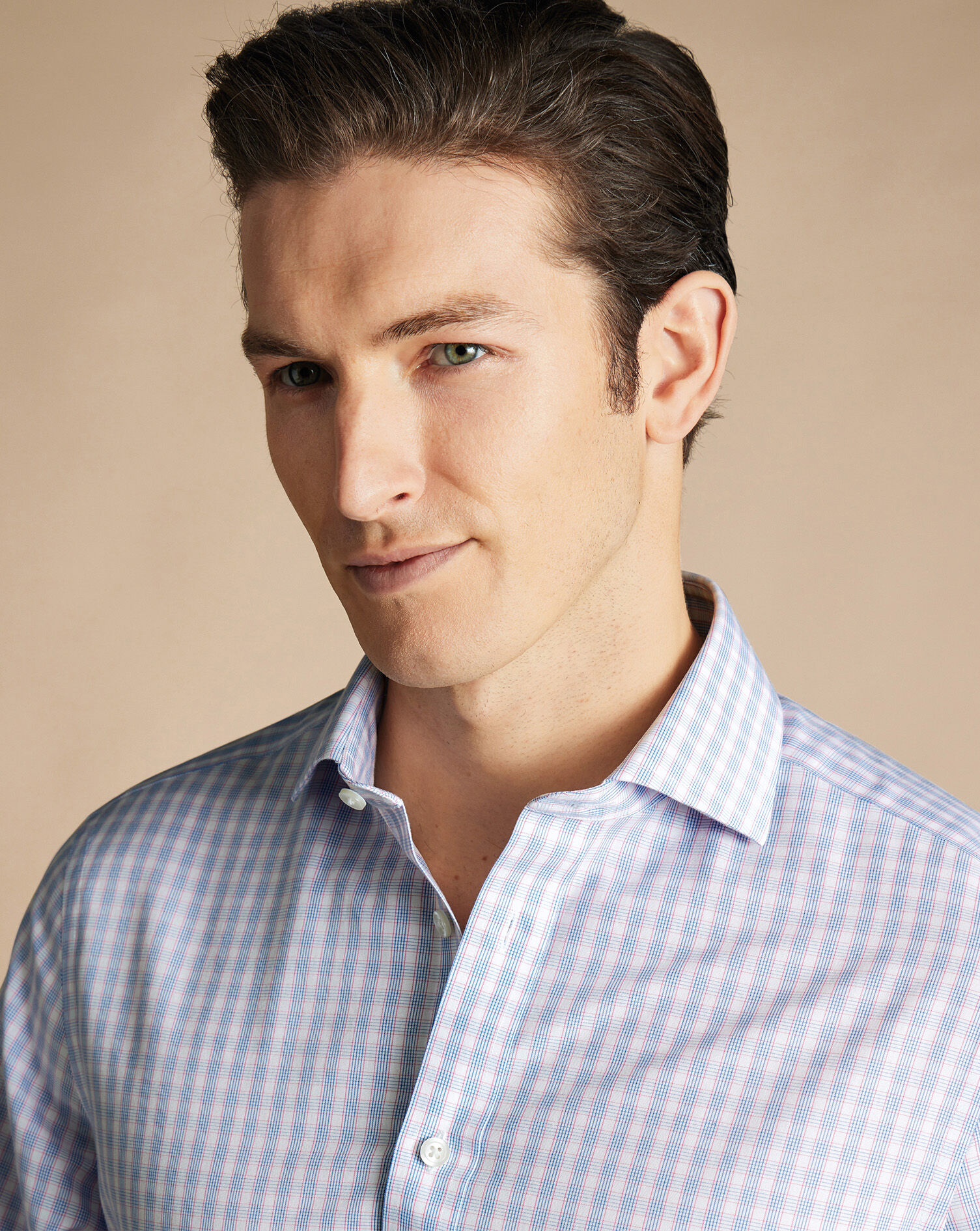 Spread Collar Non-Iron Poplin Multi Check Shirt - Cornflower Blue