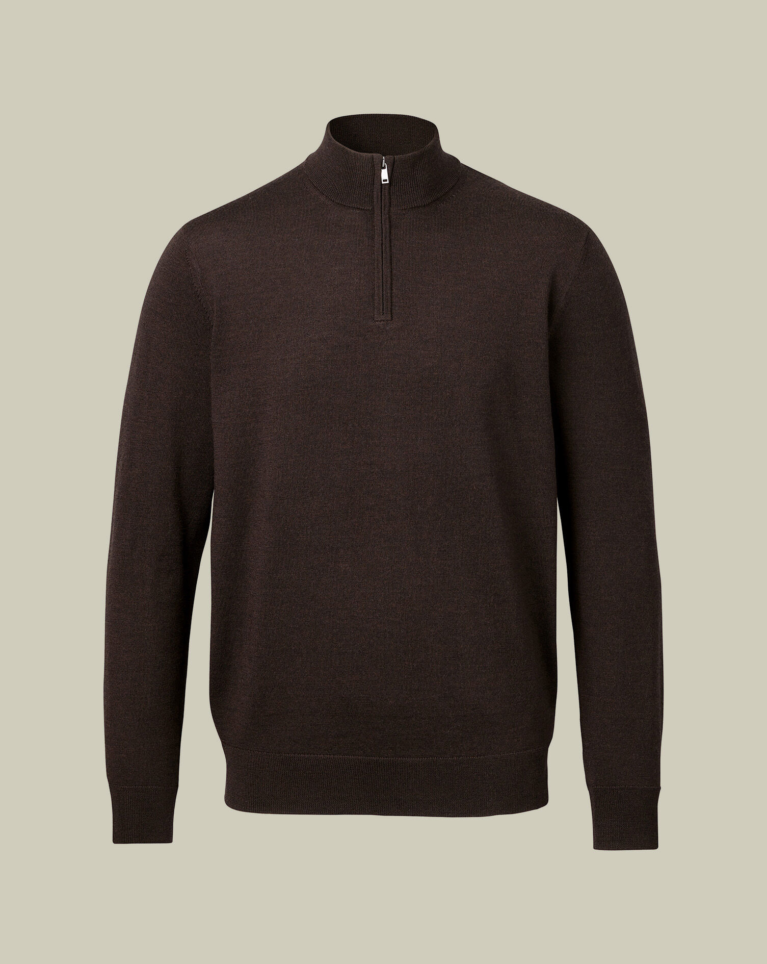 Pure Merino Quarter Zip Sweater - Chocolate Brown