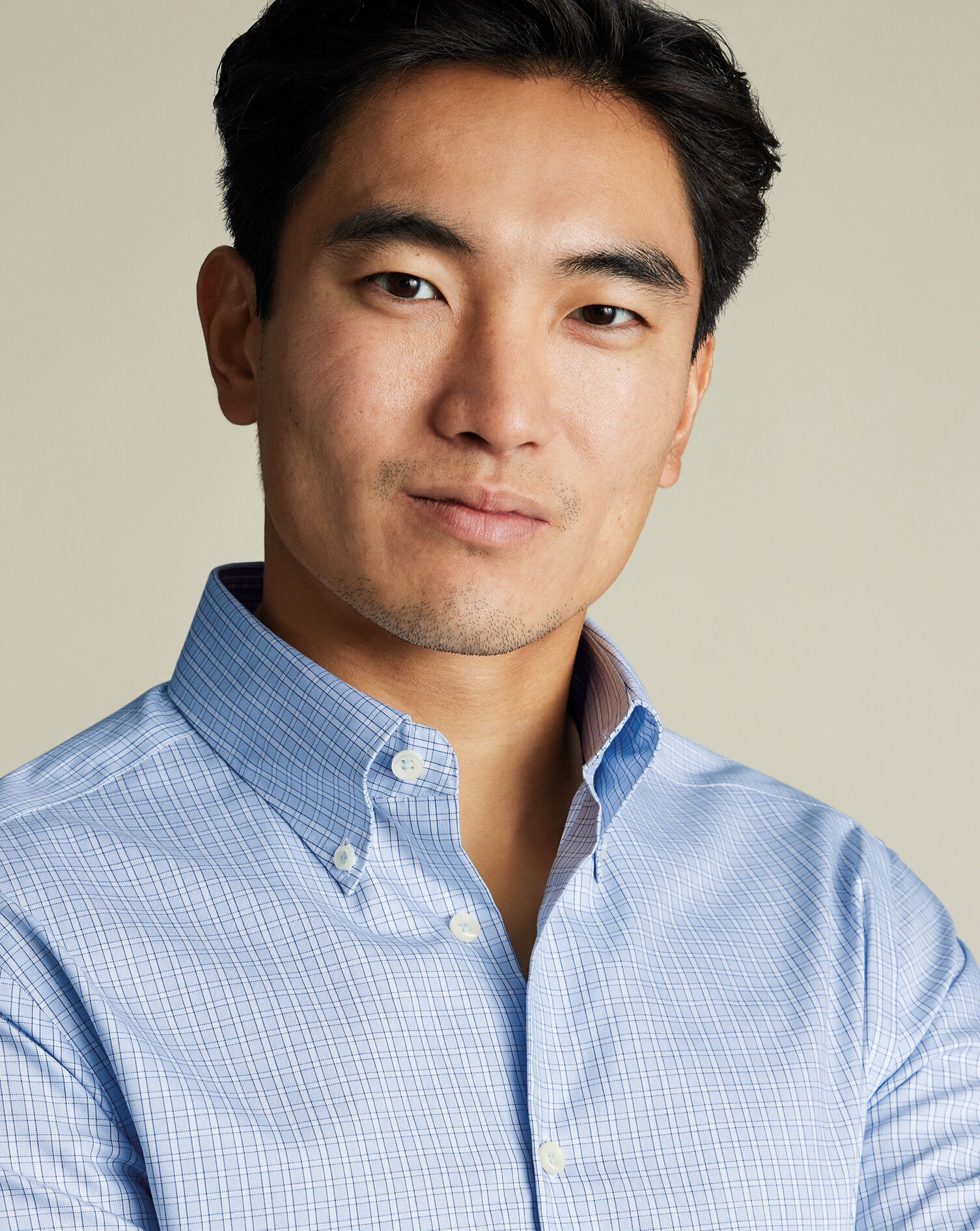 Button-Down Non-Iron Oxford Check Shirt - Sky Blue