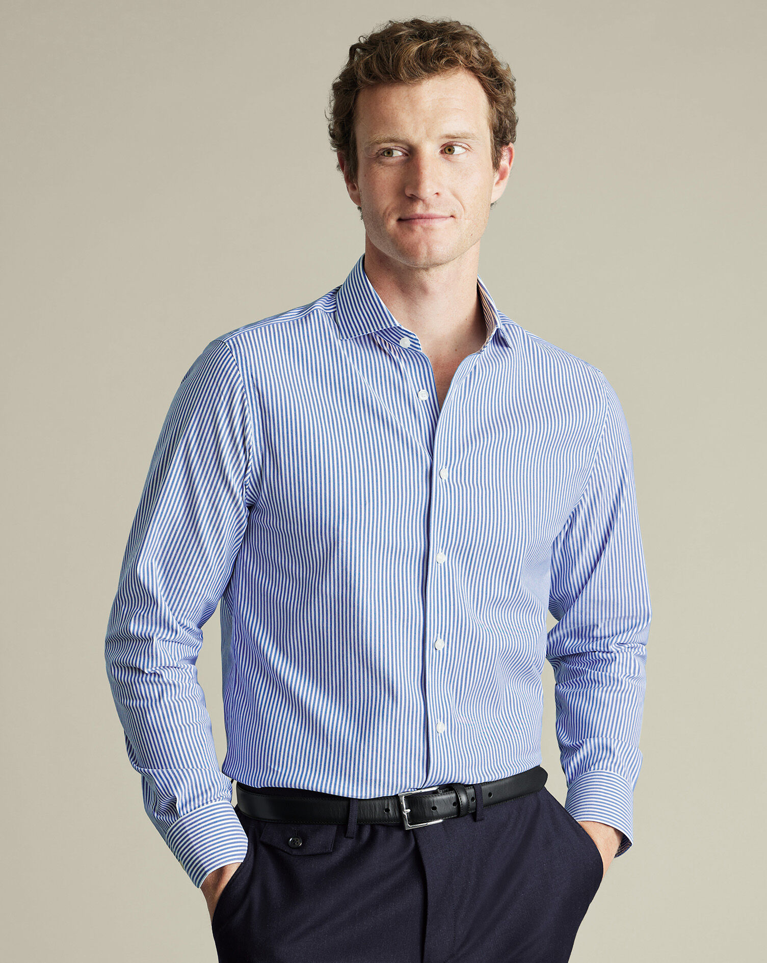 Non-Iron Performance Twill Stripe Shirt - Royal Blue