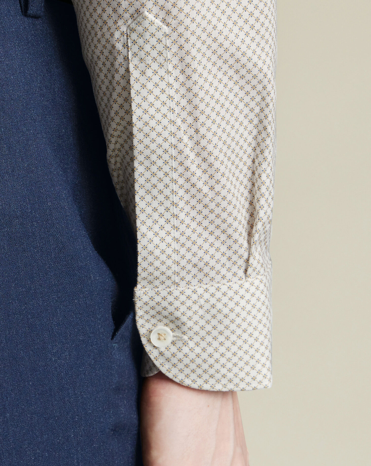 Non-Iron Stretch Geo Print Shirt - Taupe & Blue