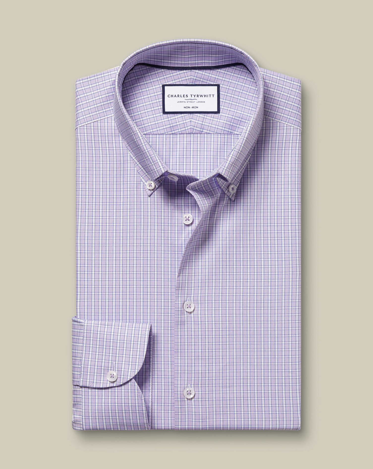 Button-Down Non-Iron Oxford Check Shirt - Lilac