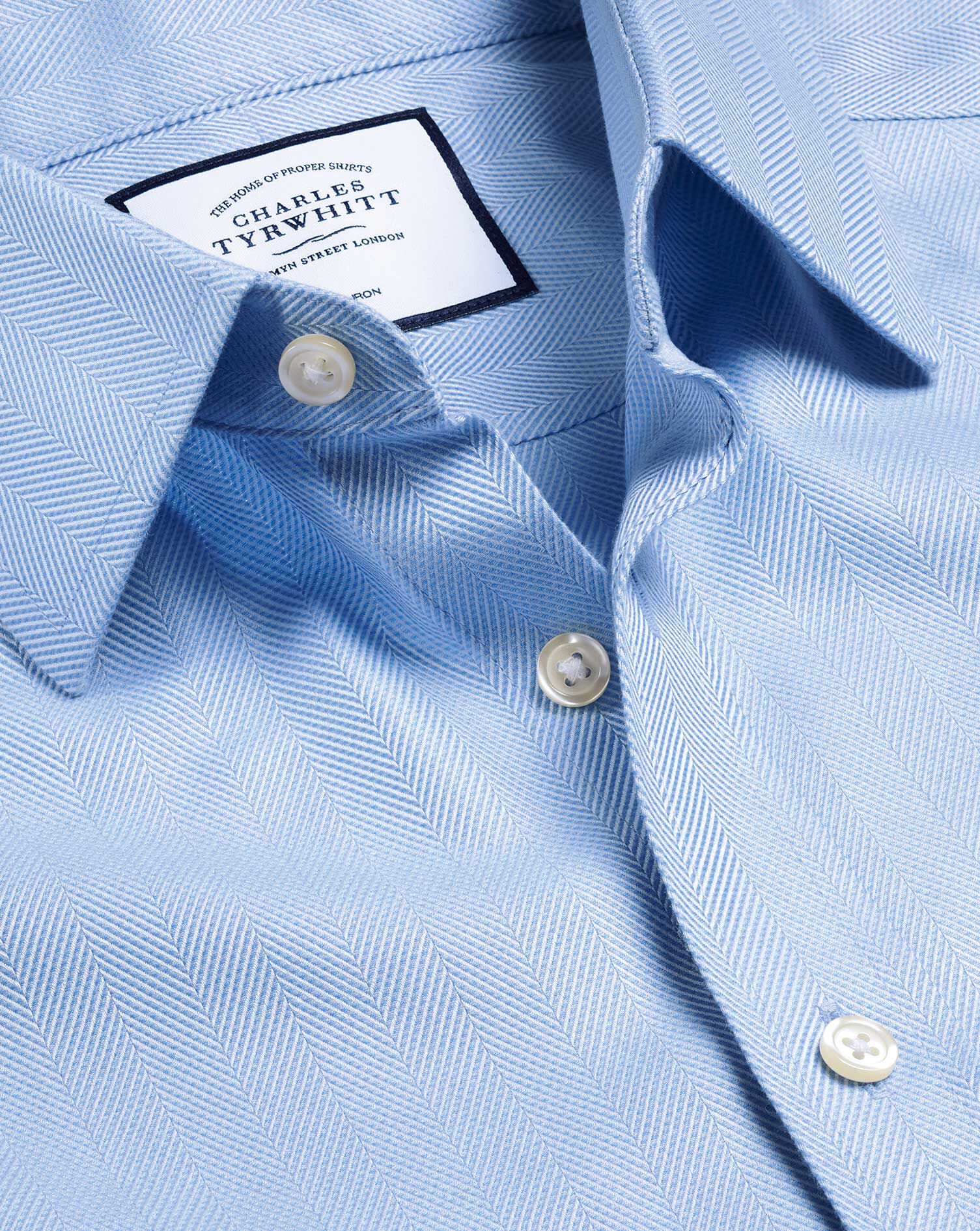 Non-Iron Herringbone Shirt - Sky Blue